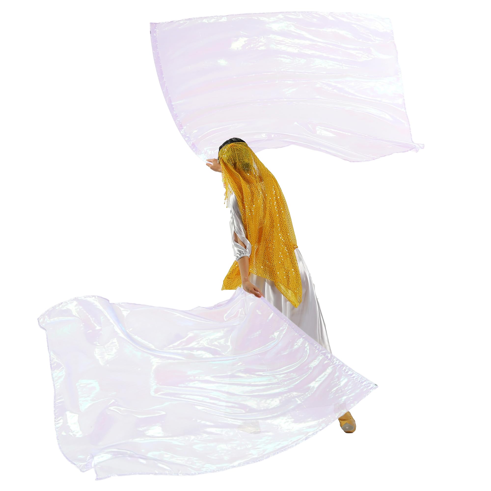 MUNAFIE Juego de banderas de adoración para iglesia de baile (2 banderas + 2 varillas flexibles + bolsa) 47.2 x 55.1 pulgadas, banderas de baile de alabanza para adoración, color blanco transparente