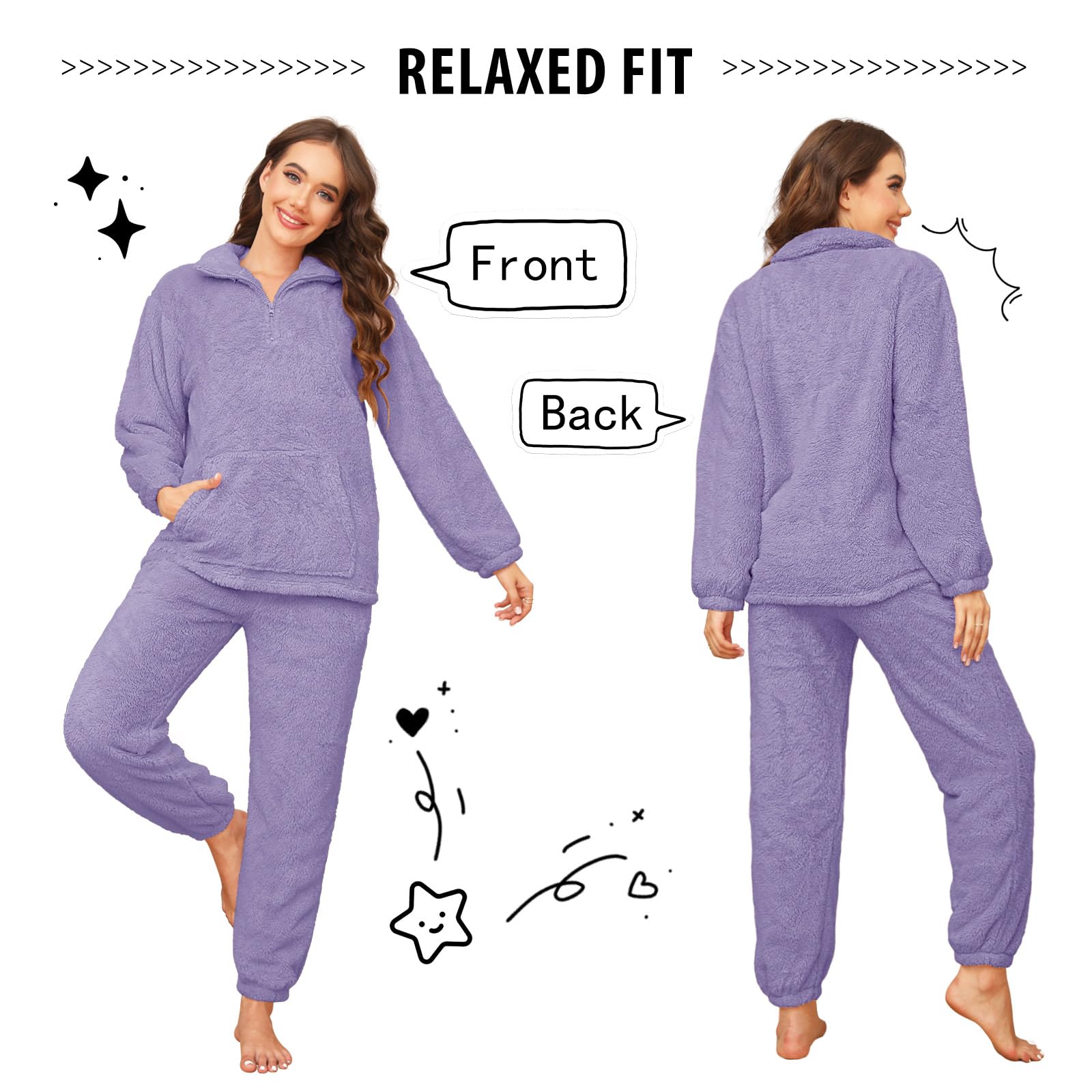RITOSTA Pigiama Donna Invernale Felpato Pigiama Invernale in Pile Morbido Pigiami Stitch Lungo Pigiama Natalizio Tuta Termica Due Pezzi Donna con Felpa Pile di Cerniera,Pantalone