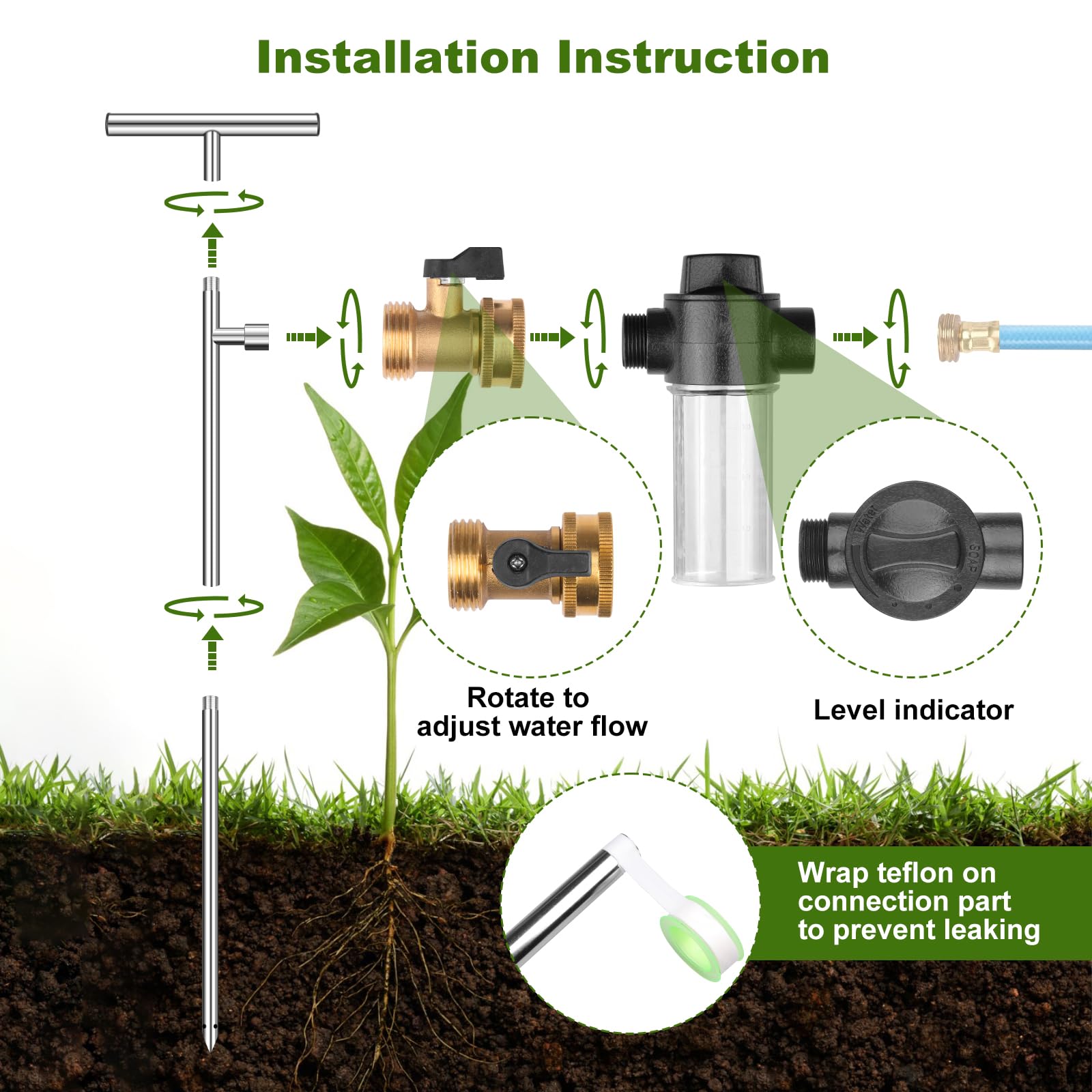 Deep Drip Watering Stakes Stainless Steel Deep Root Watering Tool Garden  Watering Wand Tree Watering Spike Root Feeder With Water Hose Nozzle And  Adjustable Foot Plate Perfect For Watering Trees Flowers Shrubs, image size:1600x1600