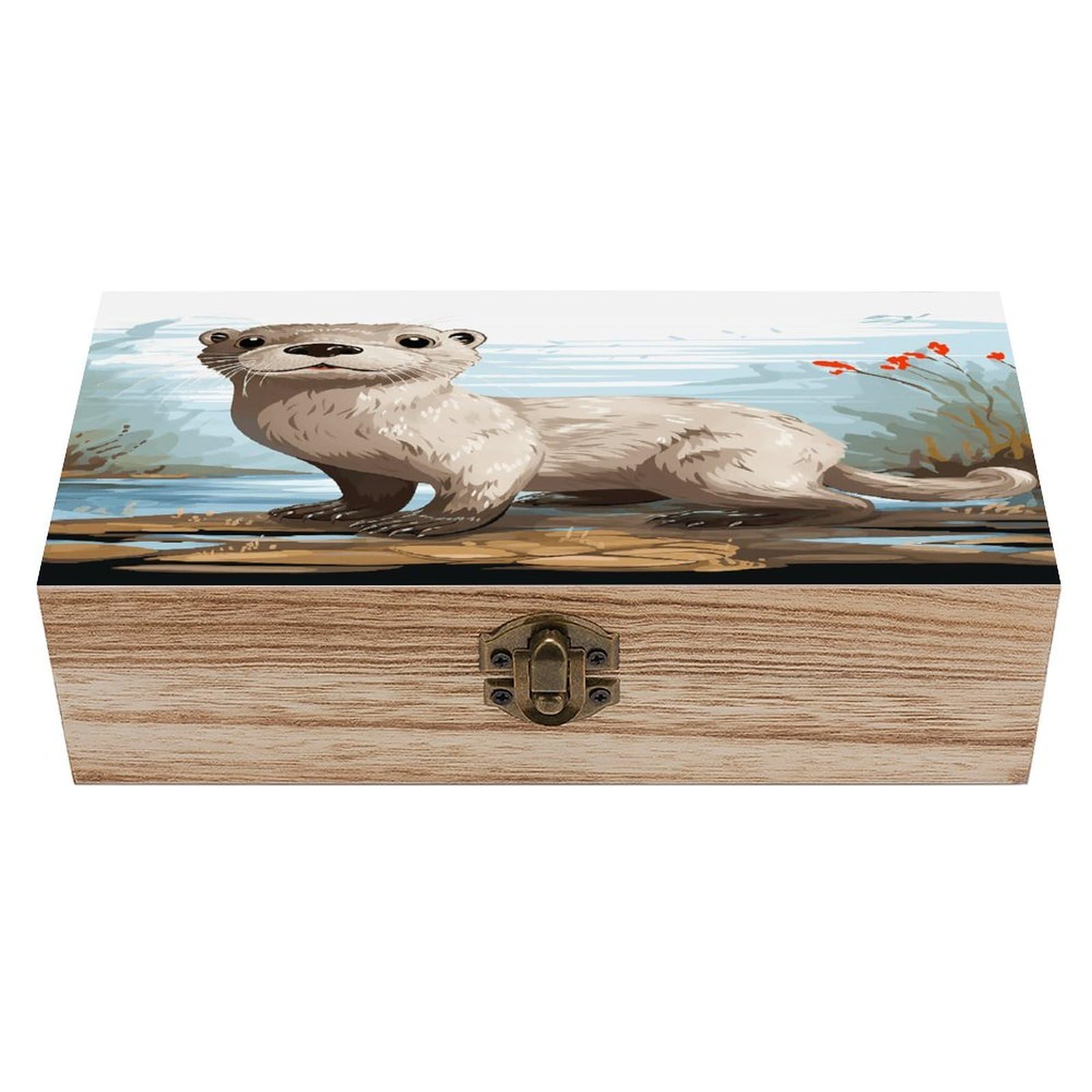 VstaDank Otter Wooden Storage Box Decorative Jewelry Case with Lids Exquisite Wood Box Letters Gifts Acacia Wood Boxes Fashion Wooden Keepsake Boxes for Men Women
