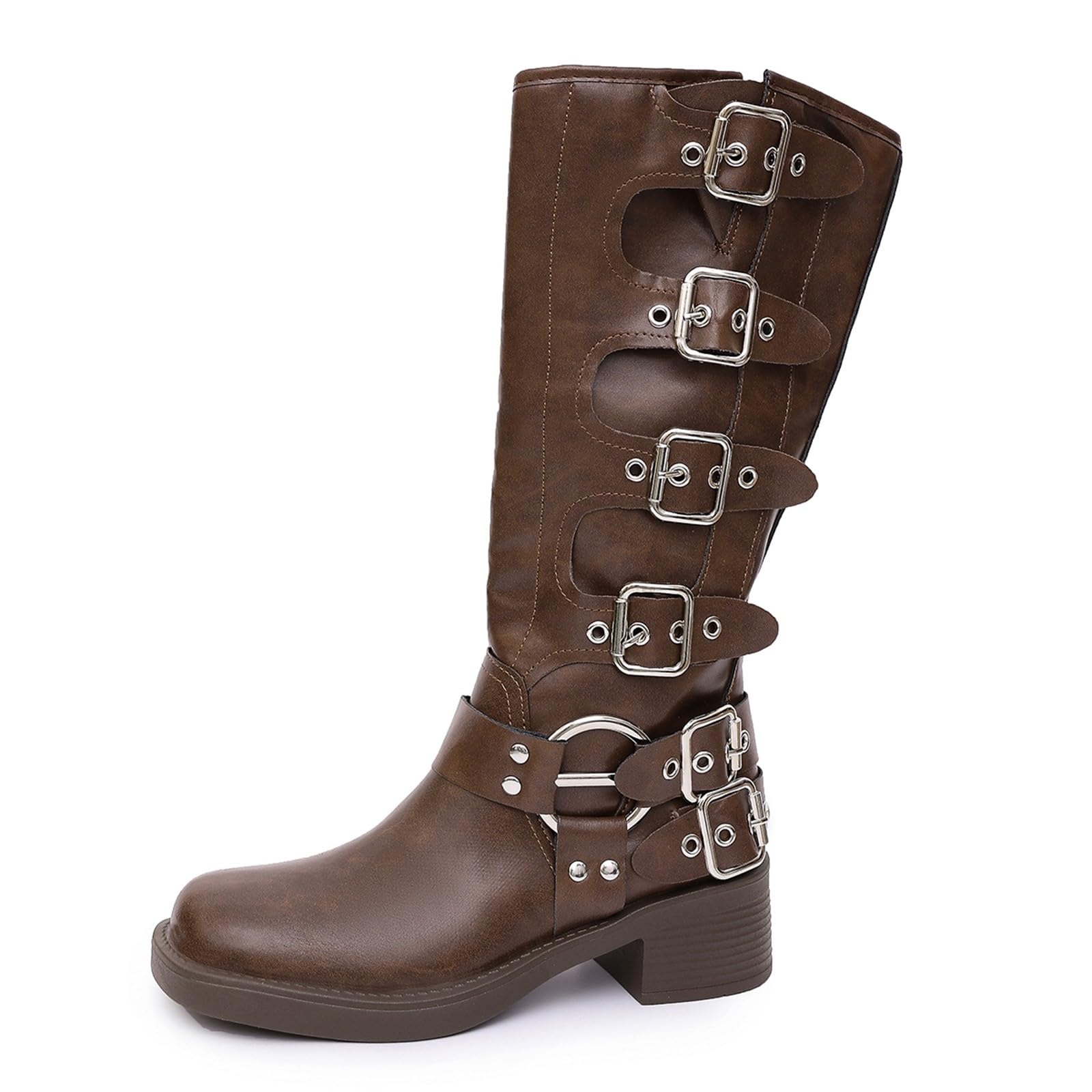 Botas de Invierno Mujer Botas Altas con Hebilla de cinturón, Vaqueras tacón Grueso Moda para