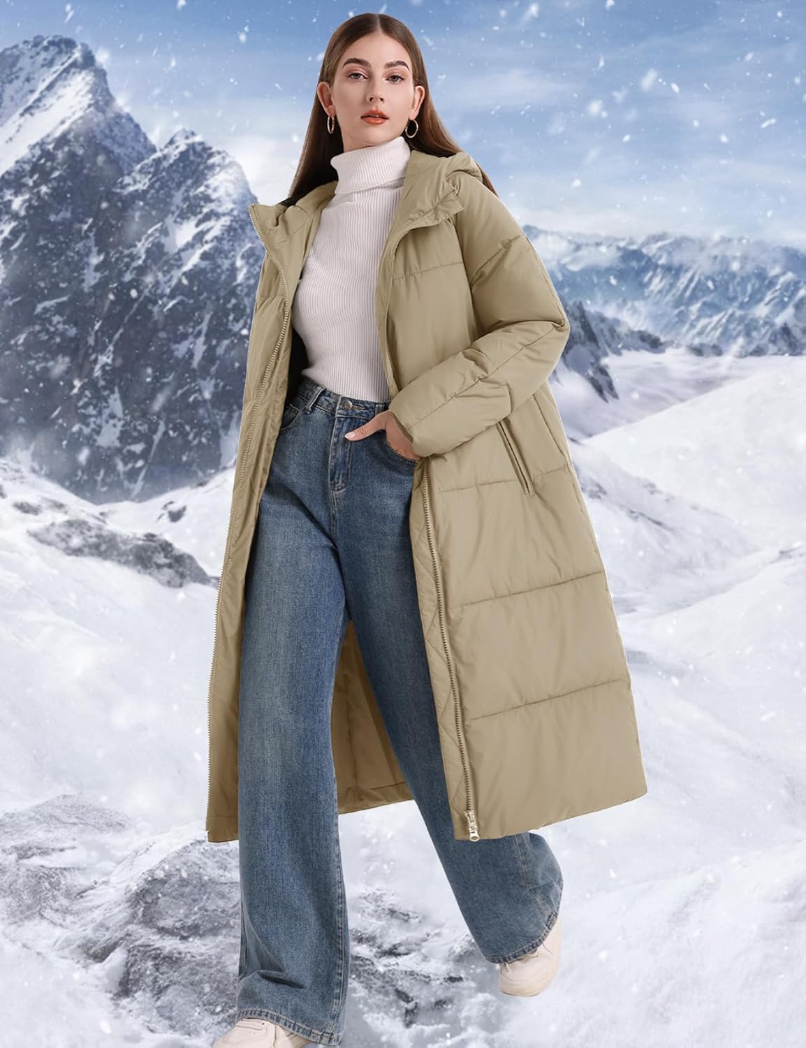 Flygo Womens Hooded Long Puffer Coat Winter Jackets Coats Warm Maxi Long Sleeve Zip Padded Down Cocoon Outerwear - Image 2