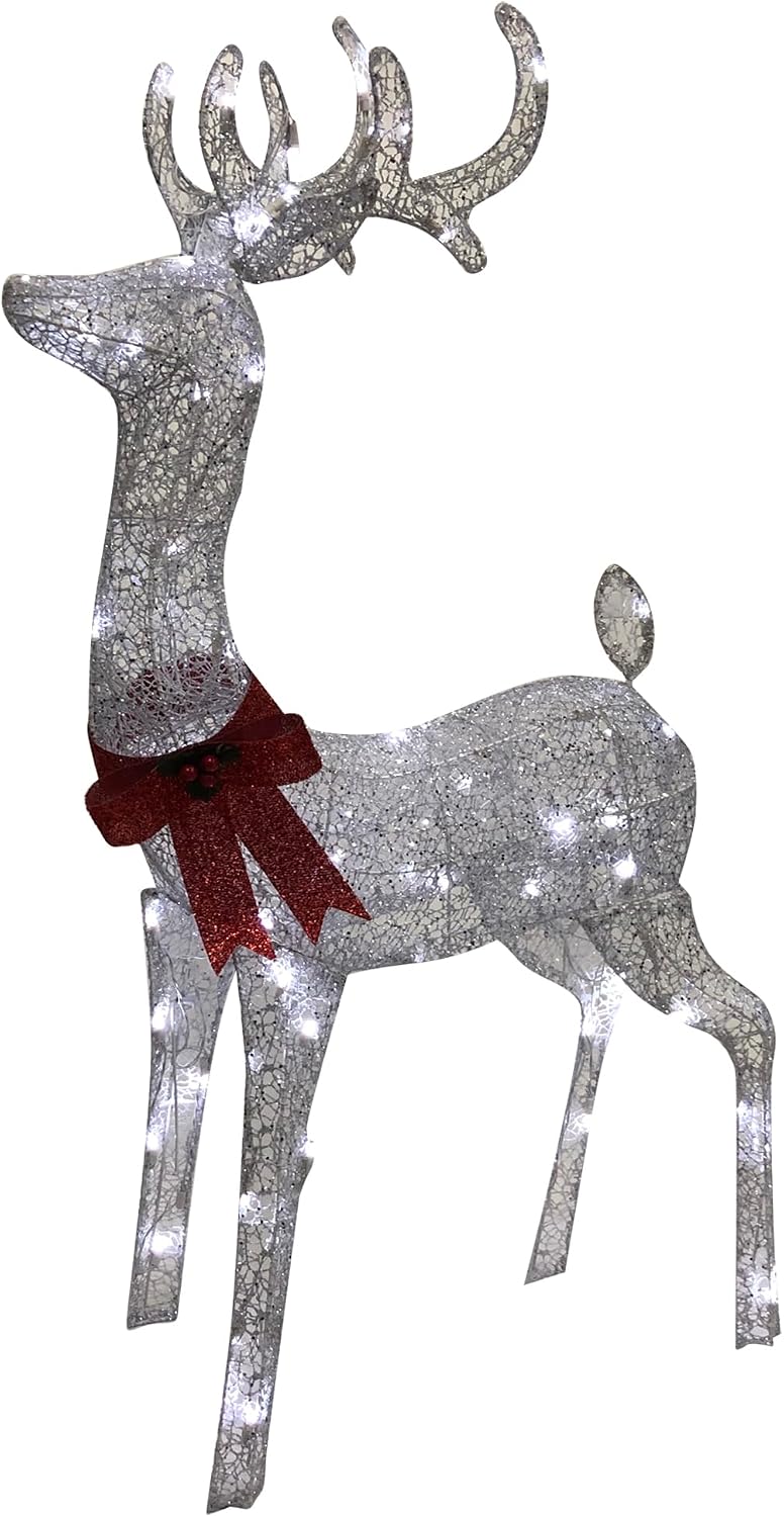 Brite Star 52" Silver Spun Glitter Elegant Morphing Buck Deer, Pure White