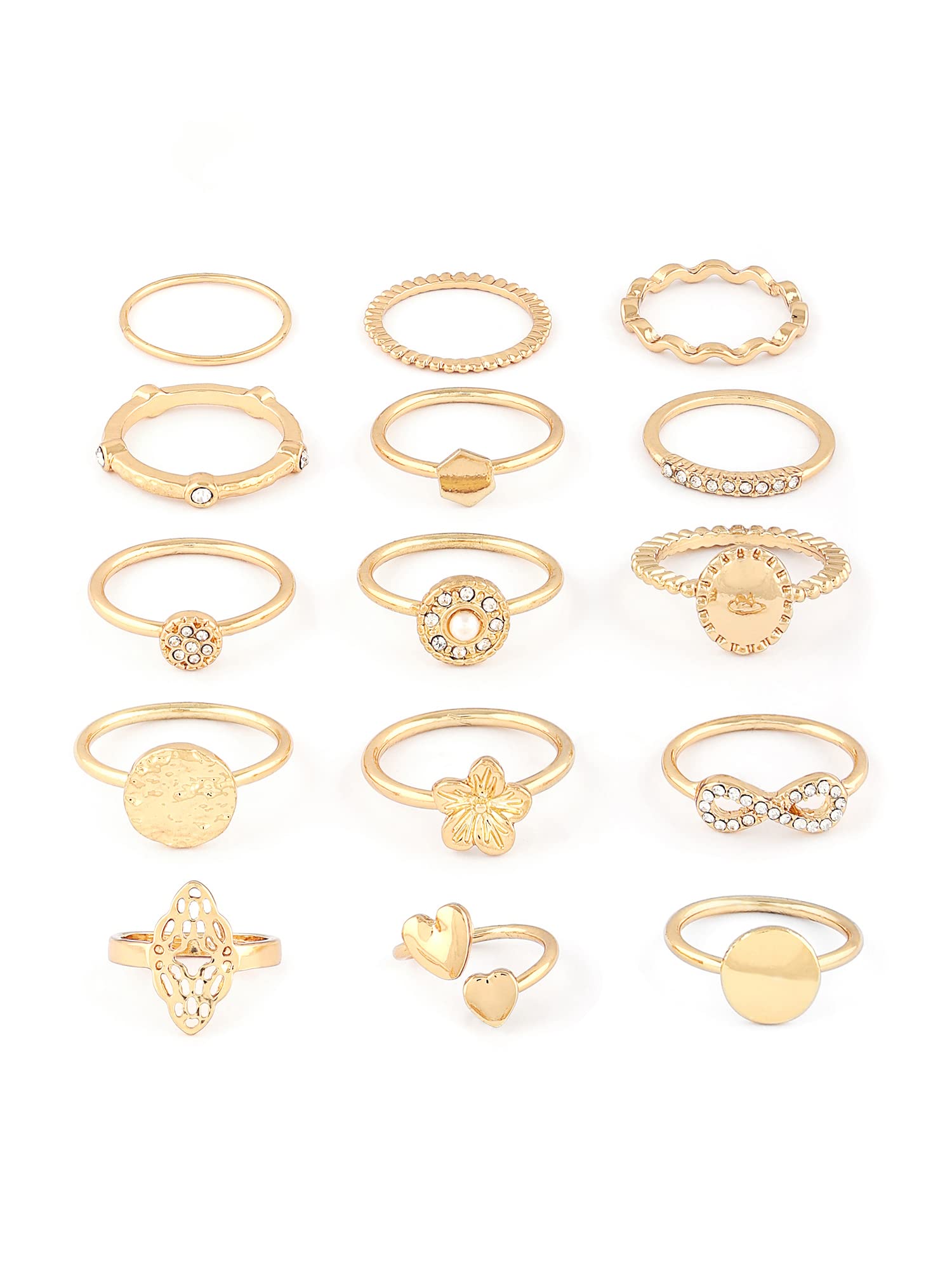 ZAVERI PEARLS Set of 15 Gold Tone Contemporary Classy Stackable Rings For Women-ZPFK13687 (B0B2LWVBDP) Amazon Price History, Amazon Price Tracker