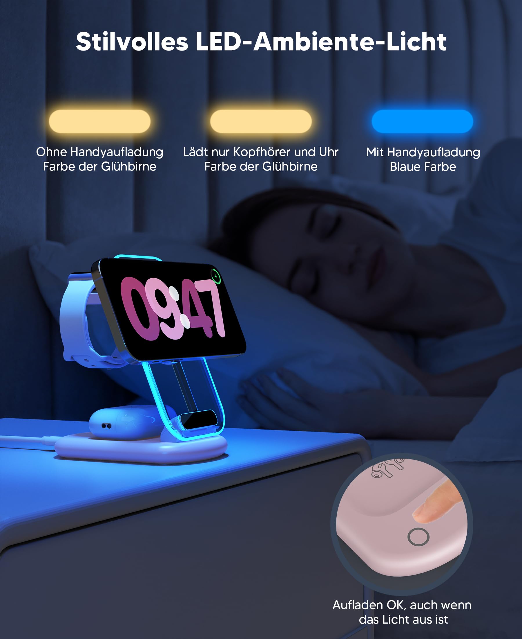 Mukiya 3 in 1 Induktive Ladestation Kompatibel mit Mag Safe Ladegerät Rosa – Bild 3