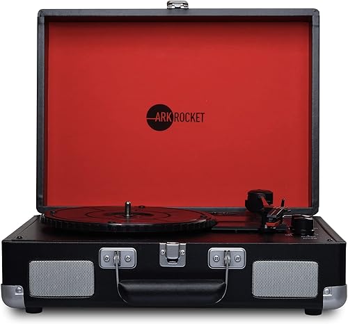 Arkrocket Curiosity Suitcase - Tocadiscos Bluetooth vintage de 3 velocidades con altavoces incorporados, tocadiscos mejorados, sonido de audio