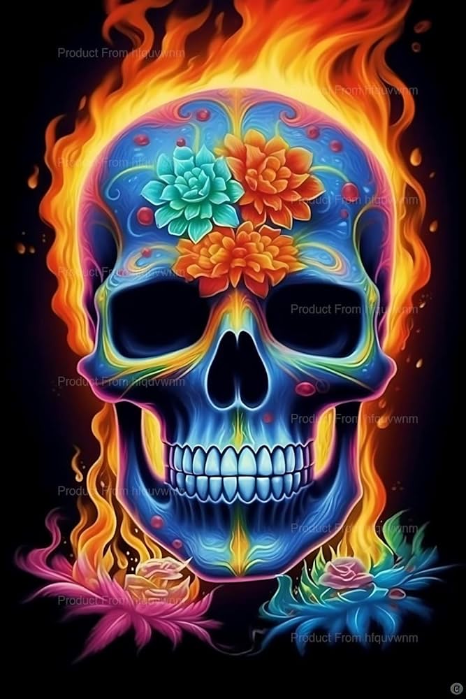 Amazon.com: hfquvwnm Colorful Skull Flames Diamond Painting