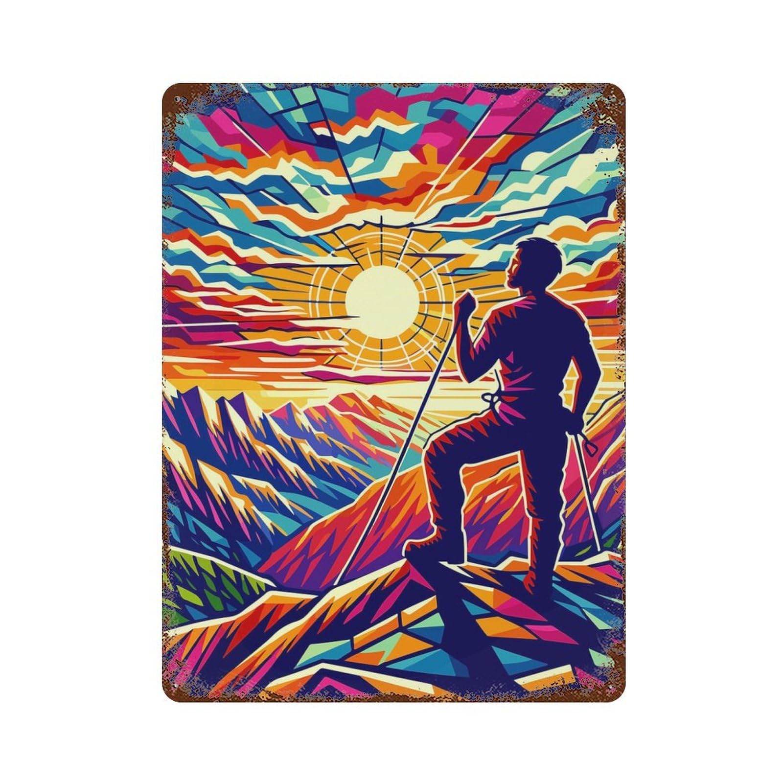 Rust Effect Rock Climbing Wpap Pop Art Rusty Metal Tin Sign 15.7"x11.8", Old School Wall Decor for Farmhouse, Kitchen And Entryway Decor