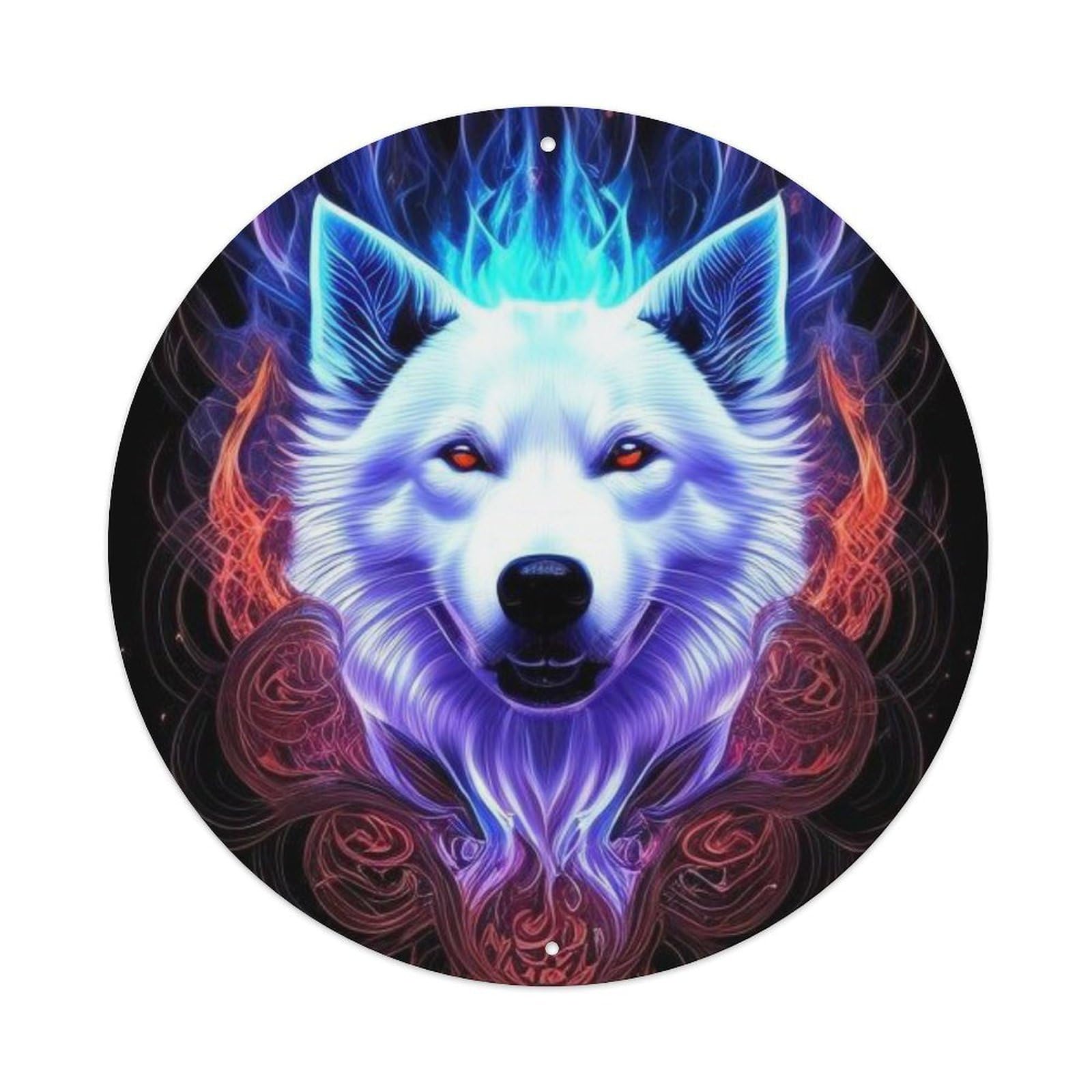 Animal Wolf Fantasy Neon Cool Mysterious Vintage Metal Tin Sign Plaque Wall Decor for Cafe, Club Bar, Office, Garden Metal Poster 8x8Inch