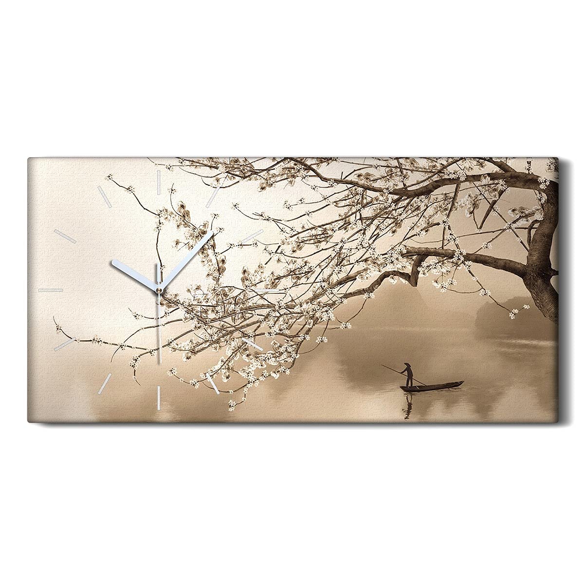 Horloge sur toile silencieuse 60x30cm tableau fleurs de cerisier