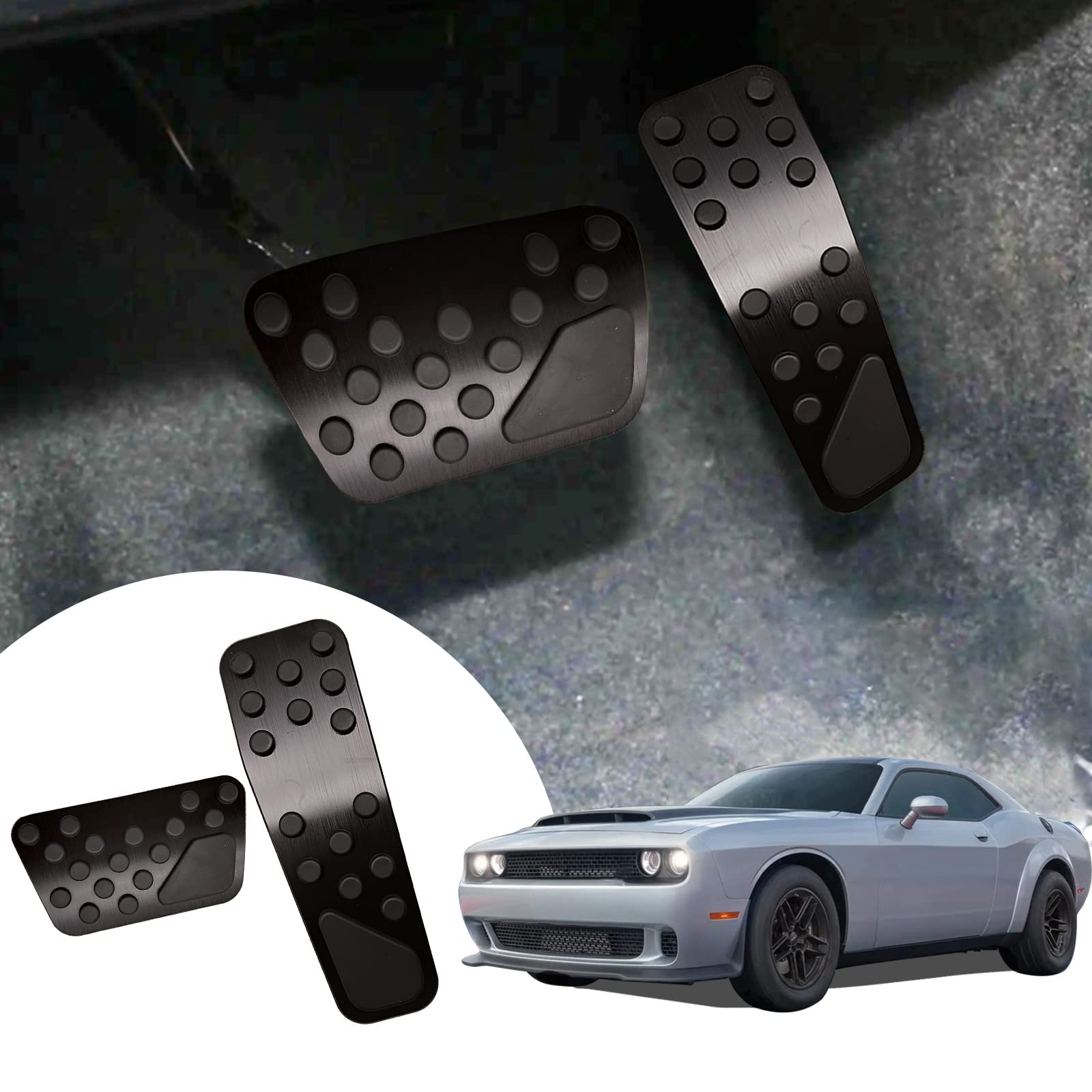 RUIANTE Compatible with Non-Slip Foot Pedal Pads Aluminum Brake and Gas Accelerator Pedal Covers No Drilling Accessories for Dodge Challenger Charger Chrysler 300 2009-2022 (2pc Black)
