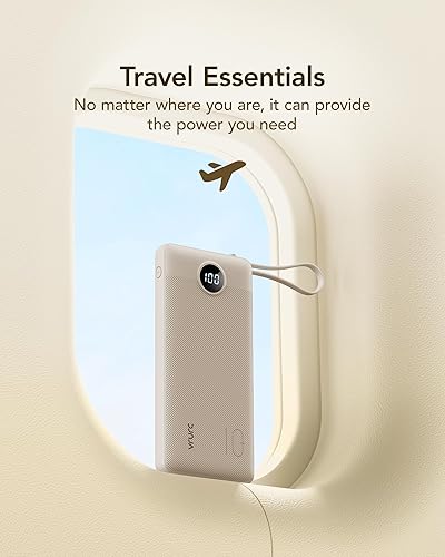 Miniatura 6 de VRURC Cargador portátil, batería esencial de viaje de 10000 mAh, 5 salidas, 2 entradas, banco de carga USB C, cables integrados para iPhone 17, 16,