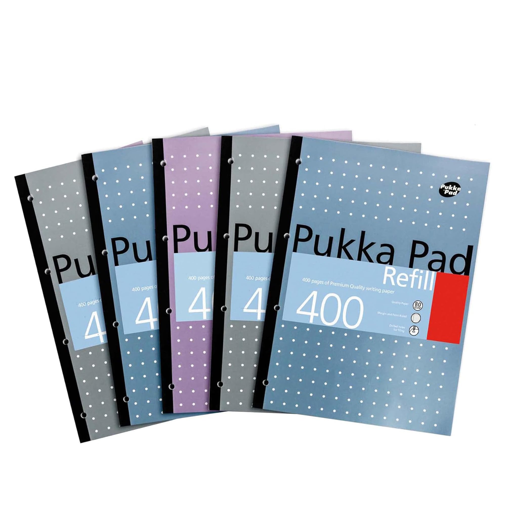 Pukka Pad A4 Refill Notepad – Strong Perforation & Smooth A4 Lined Paper, Pack of 5 Writing Pad with 400 Pages Each, Ideal for Students, Office Work & Writers in Different Colours