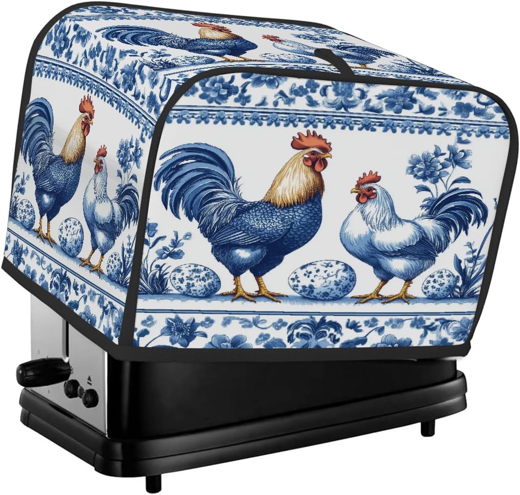 Easter Eggs Boho Roosters On Blue Toaster Cover 2 Slice Wide Slot Dustproof Toaster Dust Covers Bread Maker Protectors for Kitchen Counter Small Appliance