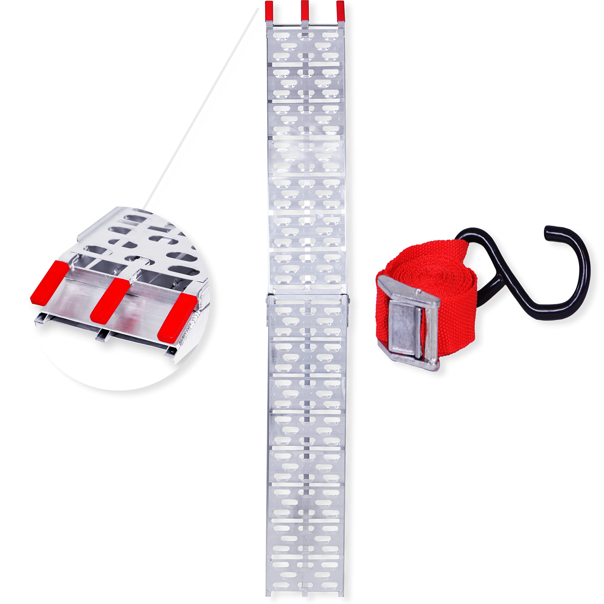 MASKO® Rampa de Carga, Riel de Carga, máx. 340kg por Pieza (máx. 680 kg por par), de Aluminio, Antideslizante, Plegable, 1x Rampa de Acceso - Aluminio/Rojo