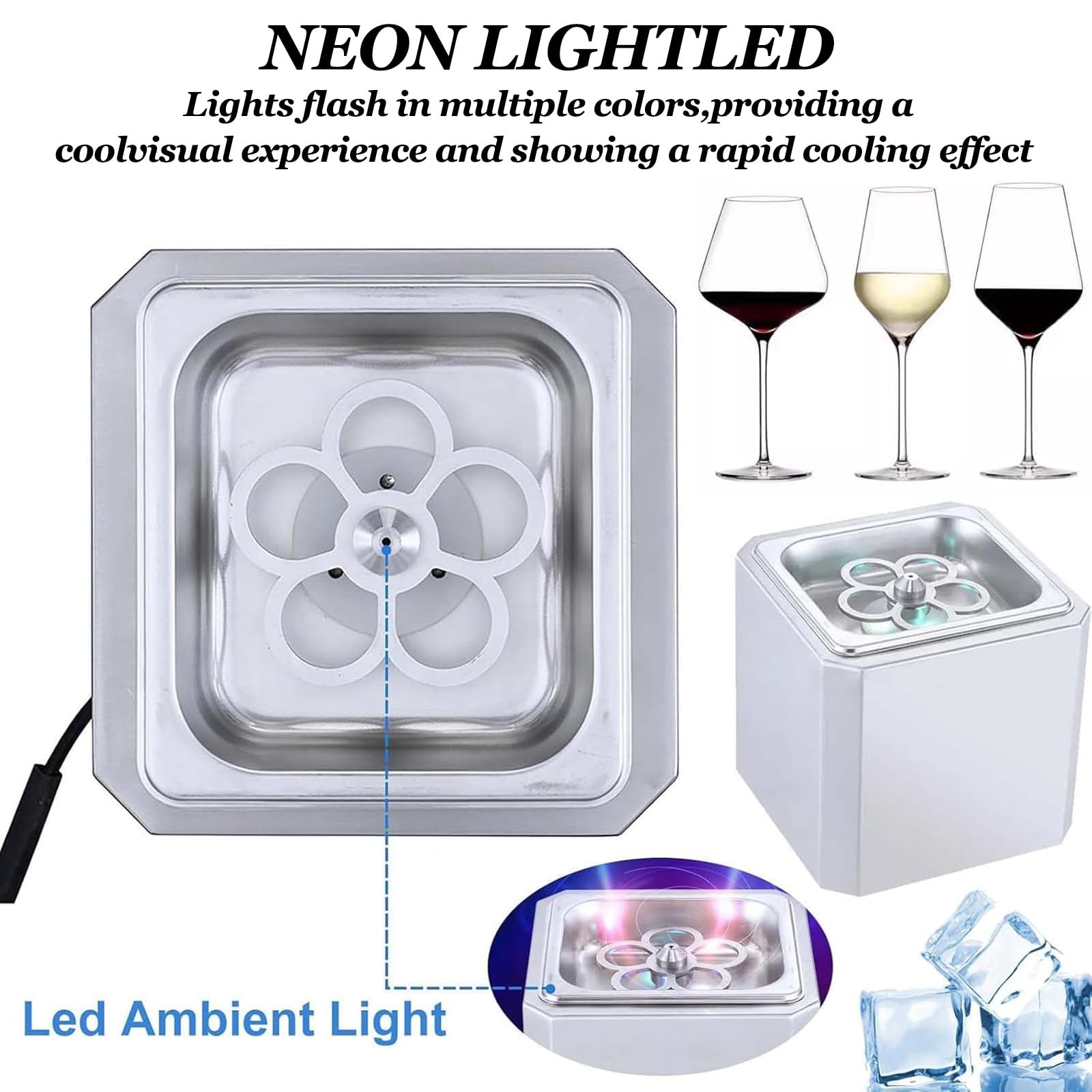 Refrigeratore di vetro, con luce a LED, refrigeratore di vetro a CO2 per tazze e bicchieri, refrigeratore istantaneo di bevande, per bar, ristorante, cucina