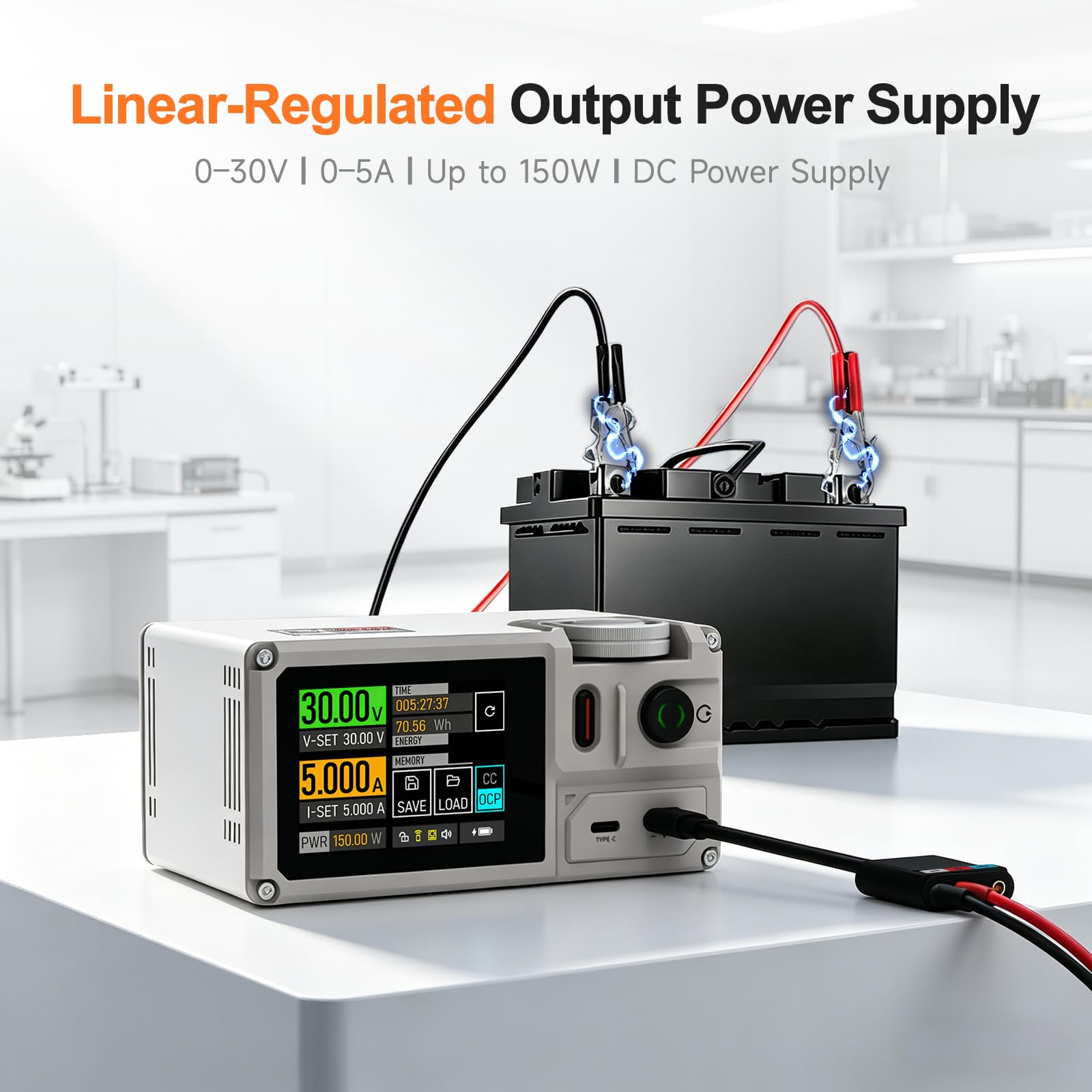 ISDT Bloc d'alimentation de laboratoire MP305B (0-30 V, 0-5 A), alimentation CC réglable avec LED à 4 chiffres, prend en charge le bouton d'encodeur / stockage de données, bloc d'alimentation linéaire