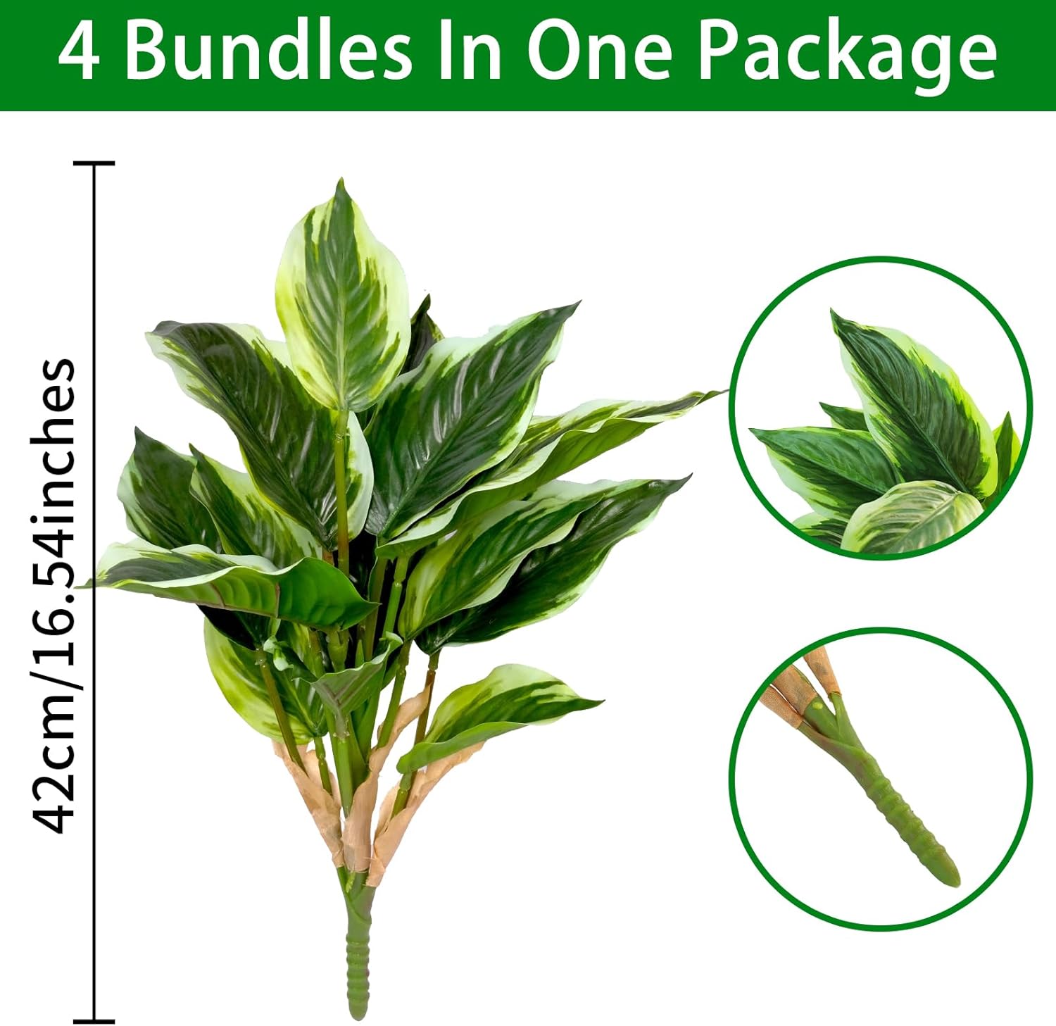 4 Pcs Artificial Hosta Plants Outdoor, 16" Fake Tropical Green Plants, UV Resistant, Realistic, Faux Green Leaf Stems for Home Offices Outside Porch Patio Balcony Garden Indoor Table Décor