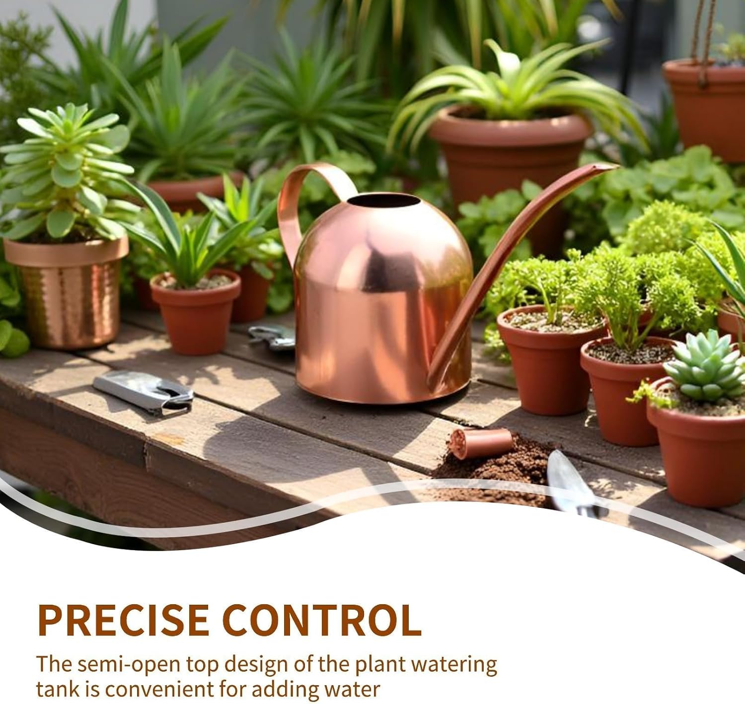 Indoor Watering Can, Metal Plant Watering Cans Long Spout for Indoor, Outdoor, House Planting, Gardening, 17 Oz(Rose Gold)