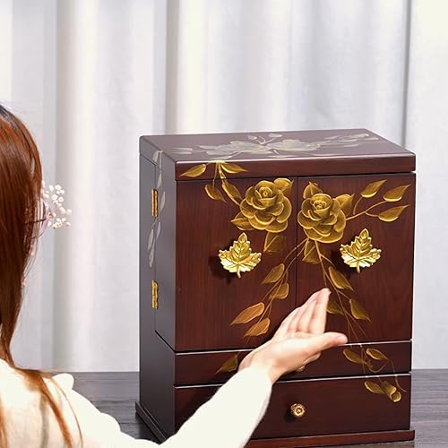 Miniatura 2 de Xloverise organizadores de maquillaje, Pintar a mano de madera maciza organizadores de cuidado de la piel, organizador de cosméticos con 2 cajones