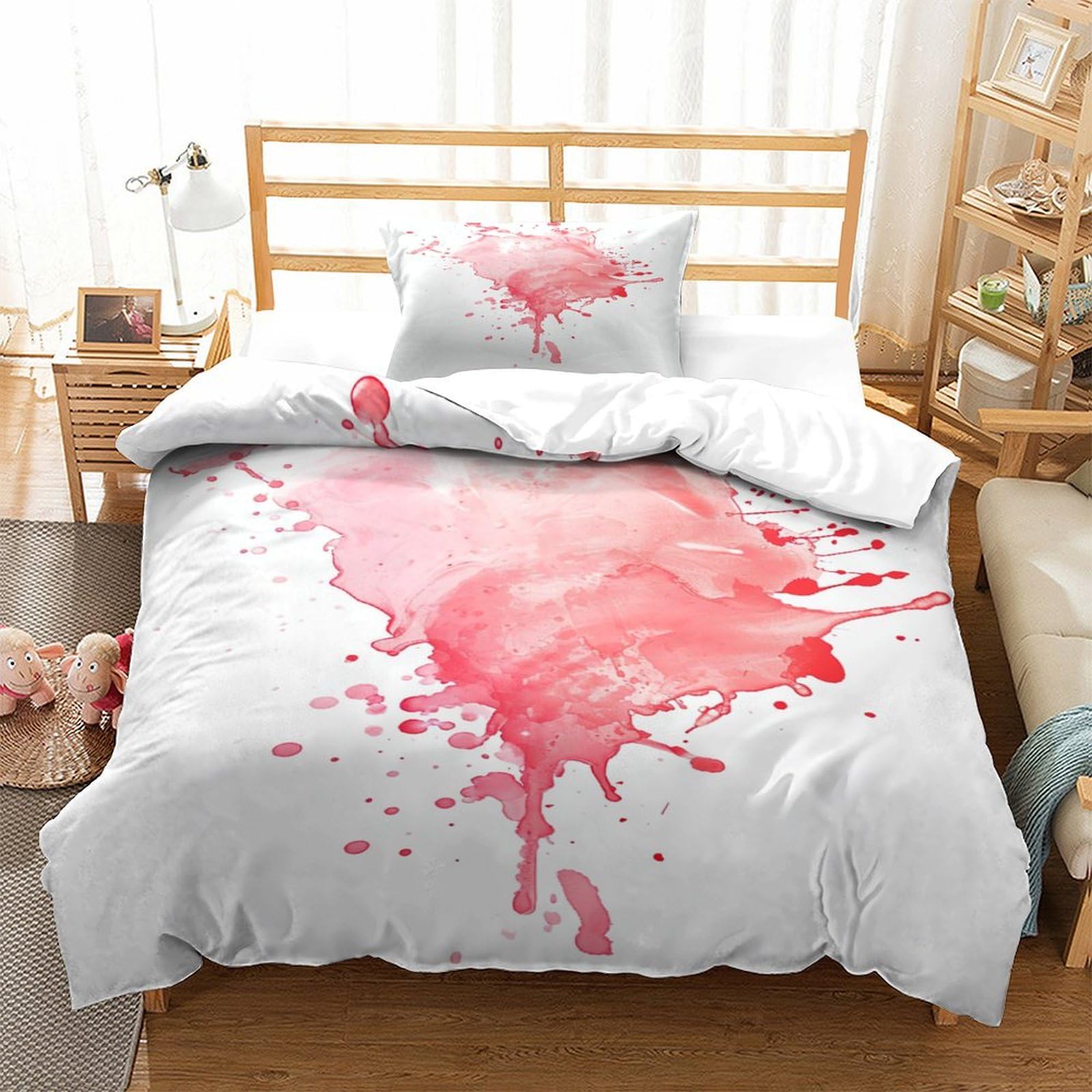 P1s9u7w5y Blood Splash-1 Creative Splash 3D Printed Duvet Cover Set 3Pcs Microfiber Abstract Art Bedding Set Single（135X200cm）