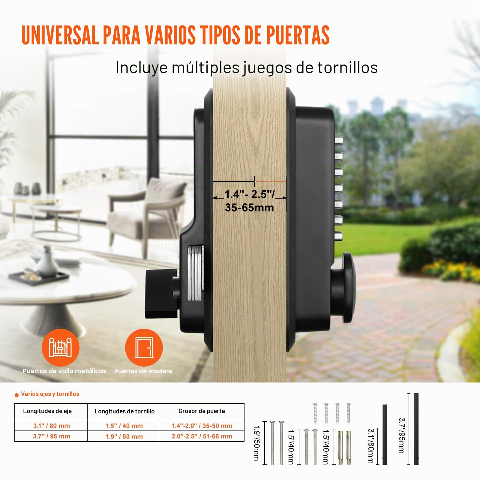 VEVOR Cerradura de Puerta Mecánica sin Llave Teclado de 14 Teclas Cerradura de Código Manija de Puerta de Entrada Exterior de Aleación de Zinc Fácil Instalación para Puertas Espesor de 35-65 mm