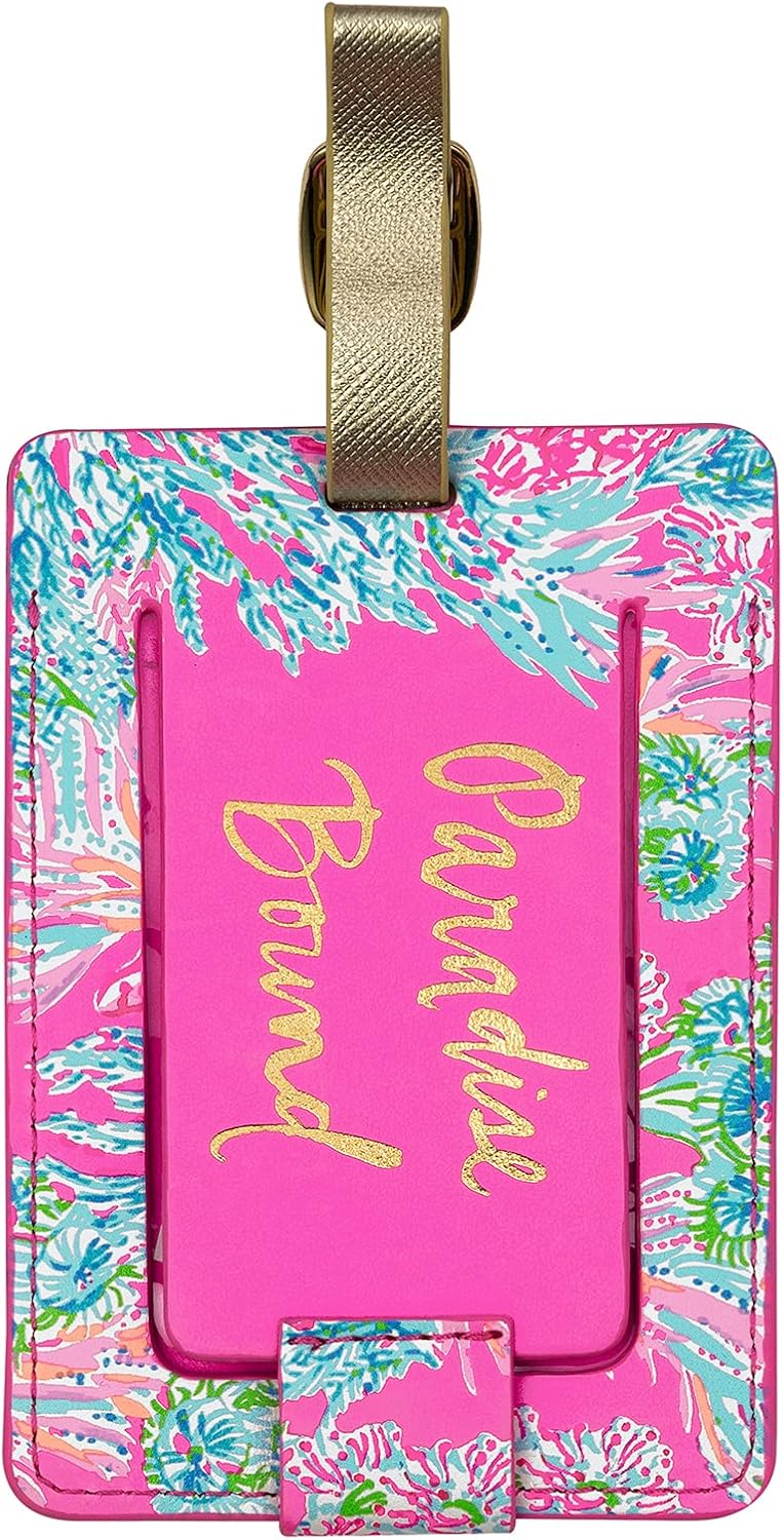 Lilly Pulitzer Leatherette Luggage Tag with Secure Strap, Colorful Suitcase Identifier for Travel, Seaing Things : Clothing, Shoes & Jewelry