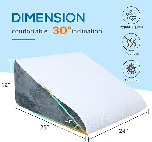 Miniatura 5 de Sasttie Almohada de cuña para dormir, almohada de espuma viscoelástica de 12 pulgadas para después de la cirugía, almohada hipoalergénica de cuña