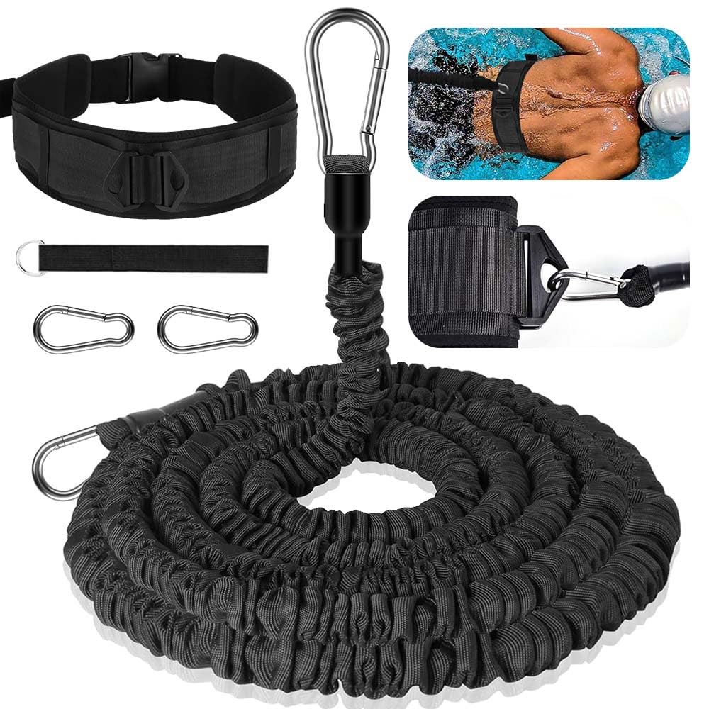 Breiterer Schwimmgurt Pool Erwachsene, 10cm Breiter Pool Schwimmgurt, 4-12M Verstellbarer Gegenstromanlage für Pool mit 2× 304 Edelstahl Ersatzschnallen für Schwimmtraining Geeignet