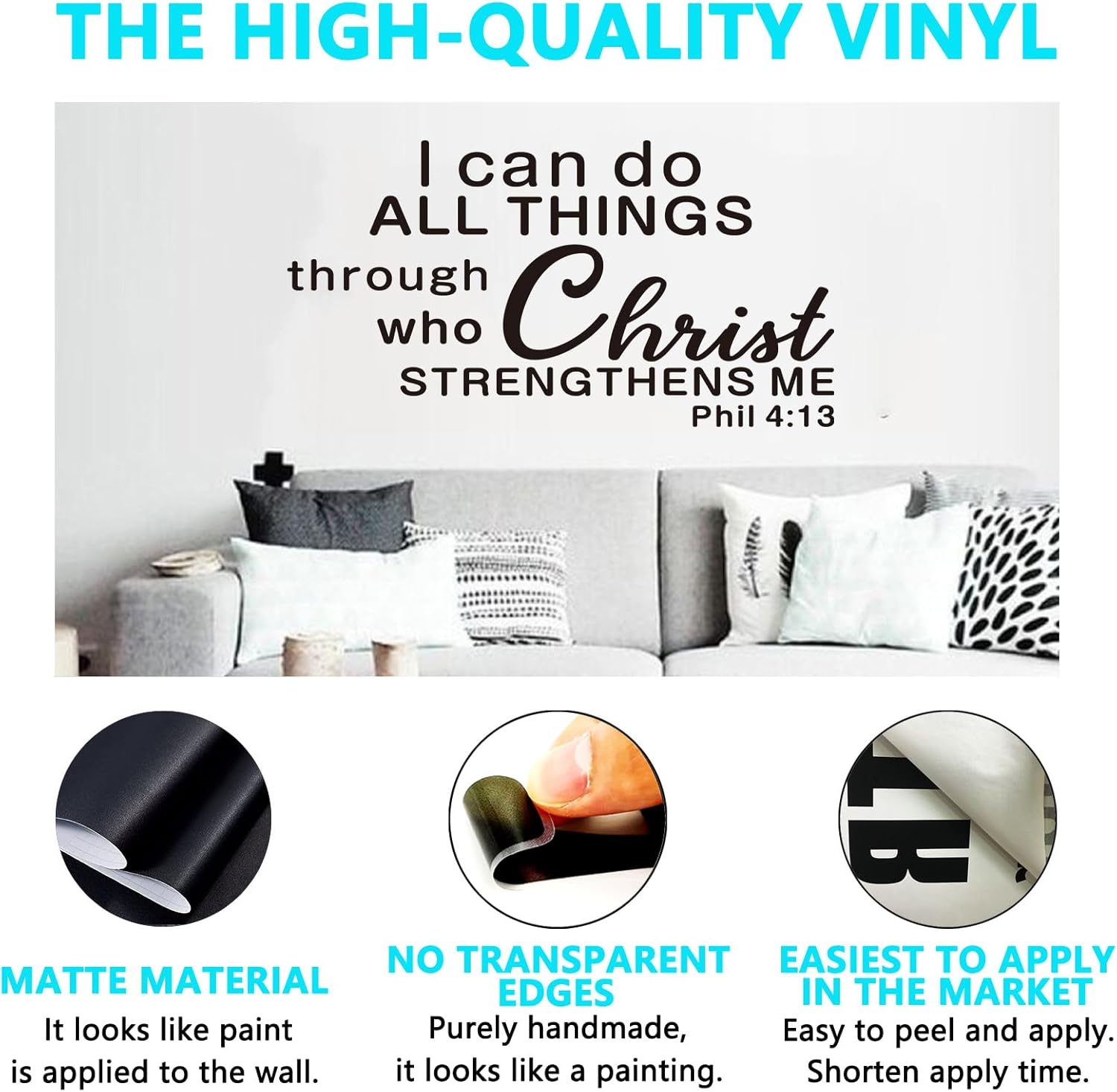 Christian Wall Decals for Living Room: Bible Verse Inspirational Quotes Bedroom Bathroom Vinyl Art Wall Stickers - I Can Do All Things Through 36.2" X 19"