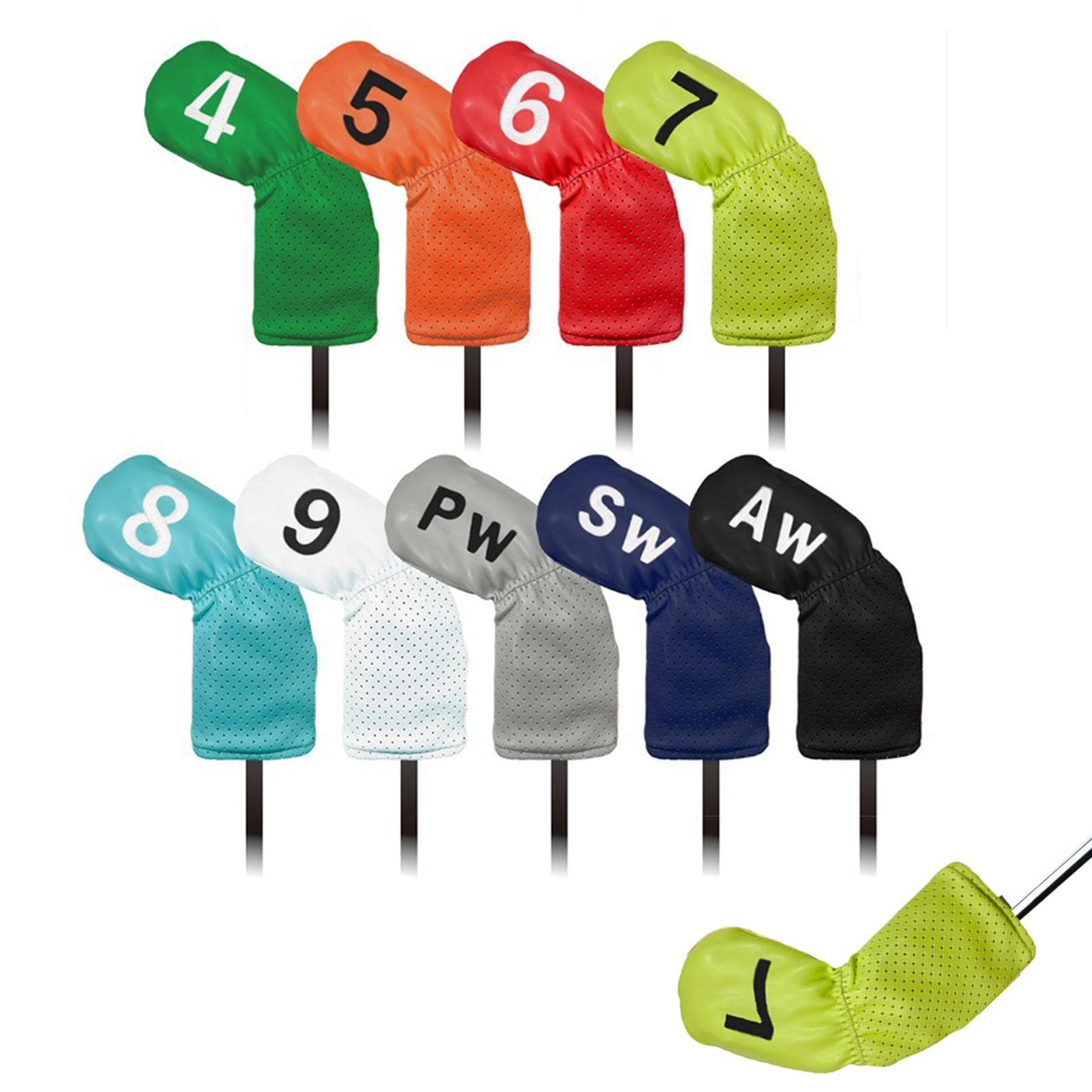 Iron Head Covers 9 housses clubs golf en fer | 9 capots clubs golf imperméables brodés en polyuréthane compatible avec la plupart des marques