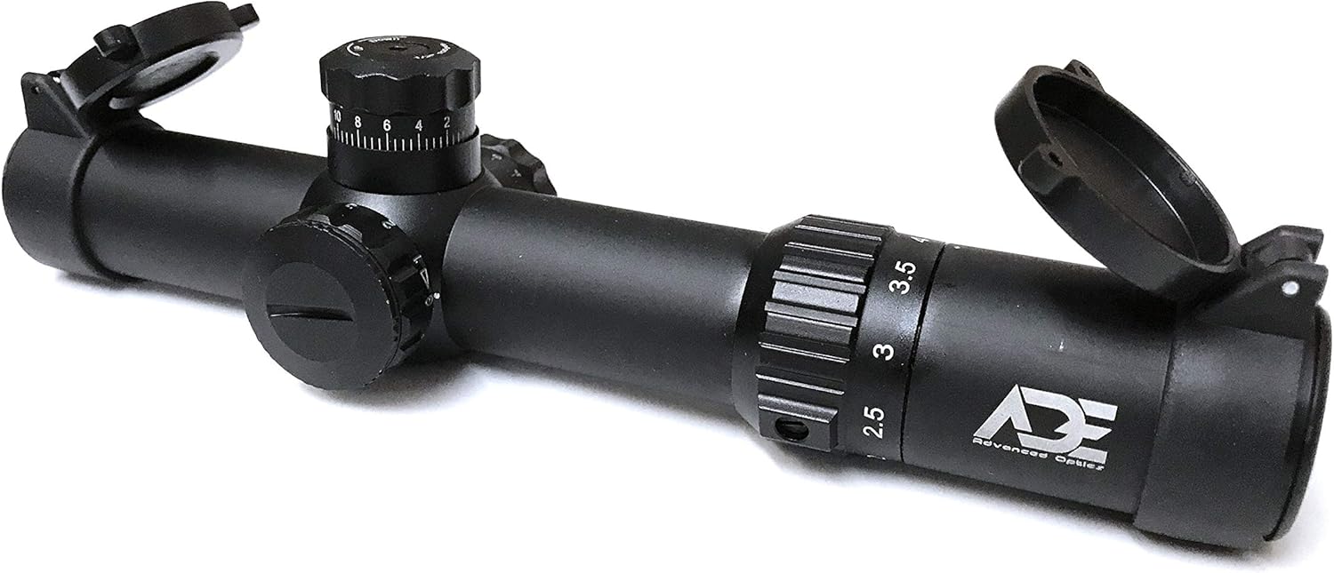 Ade Advanced Optics Second Focal Plane 1-4x24 Riflescope with Illuminated Mil Dot Reticle