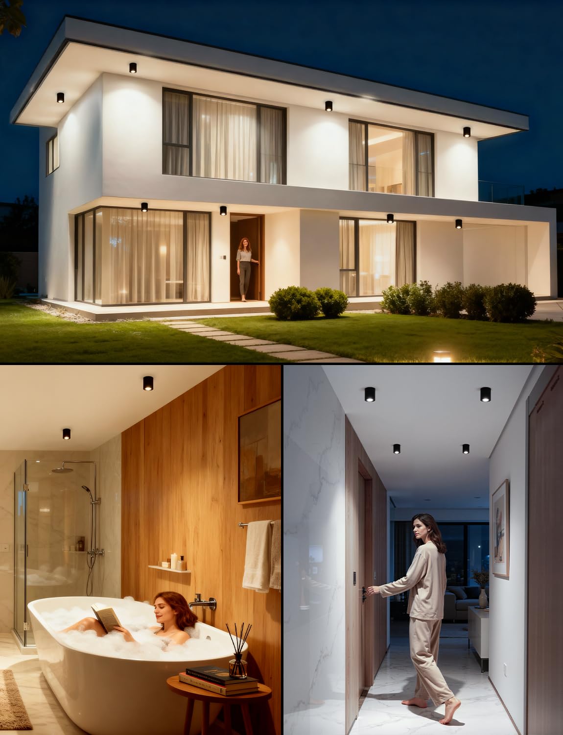 Bojim Focos LED Techo Superficie Negro Regulable, 5,5 W 230V Cilindrico Foco Baño Orientable, IP44 Blanco Calido Natural Frío para Exterior Pasillo, Ø 80 x 83 mm, 4 Peças