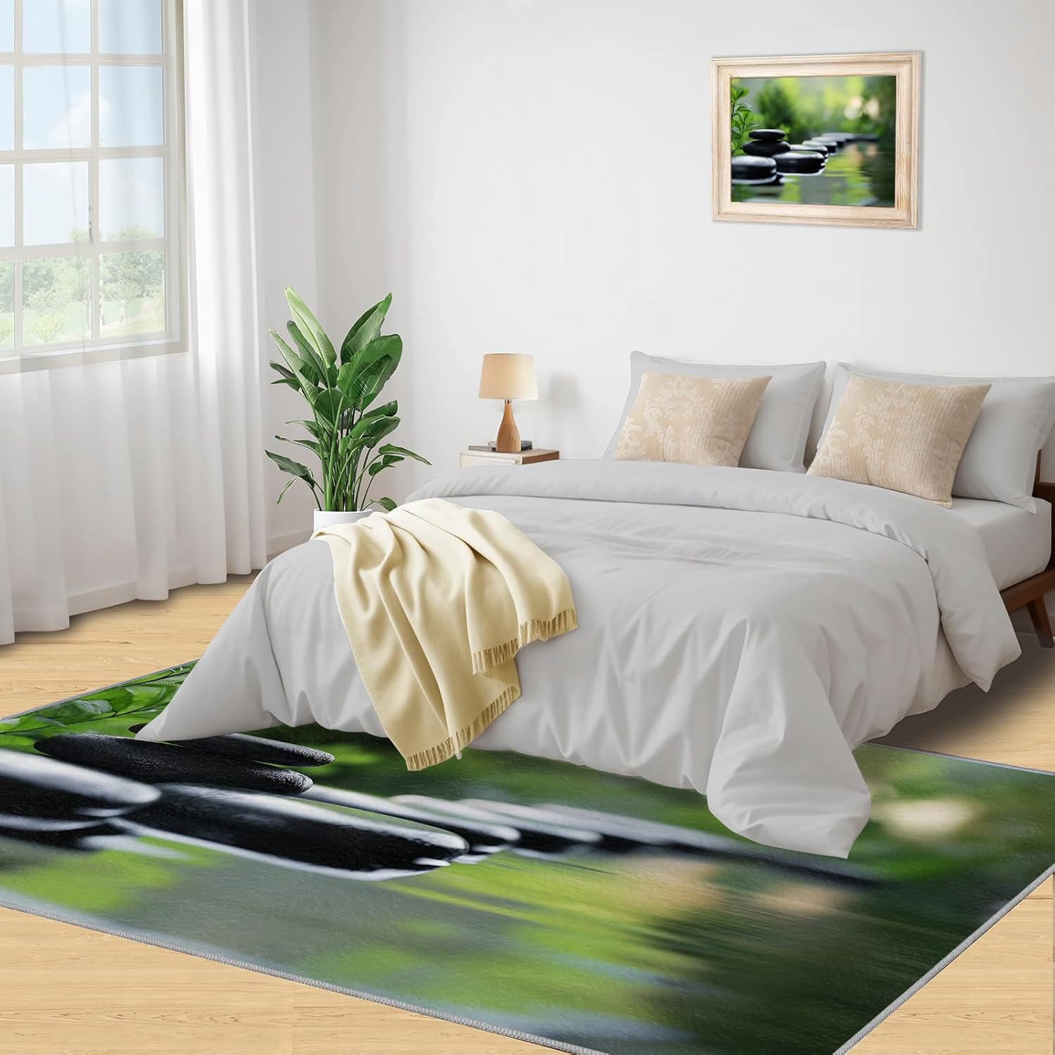 Spa Stone Carpet - Kitchen Rug 2x3 - Green Plants Rugs for Bedroom Secluded Scene Design - Soft & Non Slip & Washable Rugs for Living Room - Zen Decor