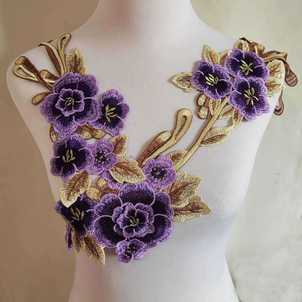 2pcs Beautiful Embroidered Flower Sewing On Patches Accessories Repair Decoration Appliques (Blue)