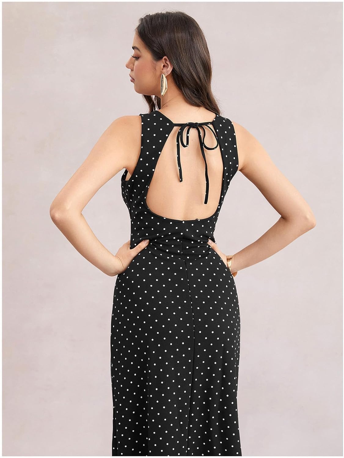 Verdusa Women's Polka Dots Backless Dress Sleeveless Going Out Long Dresses Brunch Outfits - Image 3