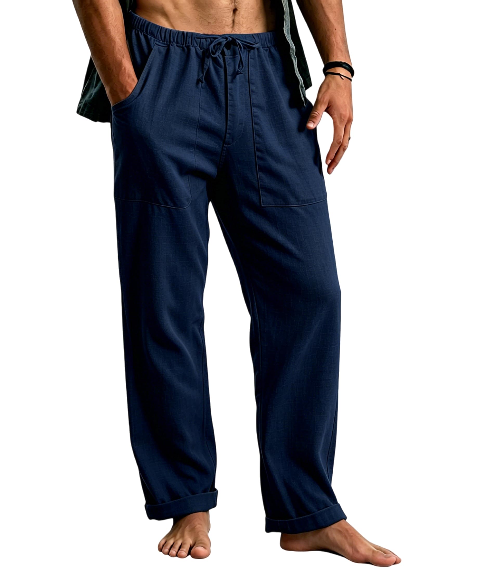 Cegerne Pantaloni in Lino Uomo Lunghi Leggeri, Pantaloni Estivi Casual con Vita Elastica e Coulisse, per Spiaggia Vacanze Medievale Vintage e Uso Quotidiano