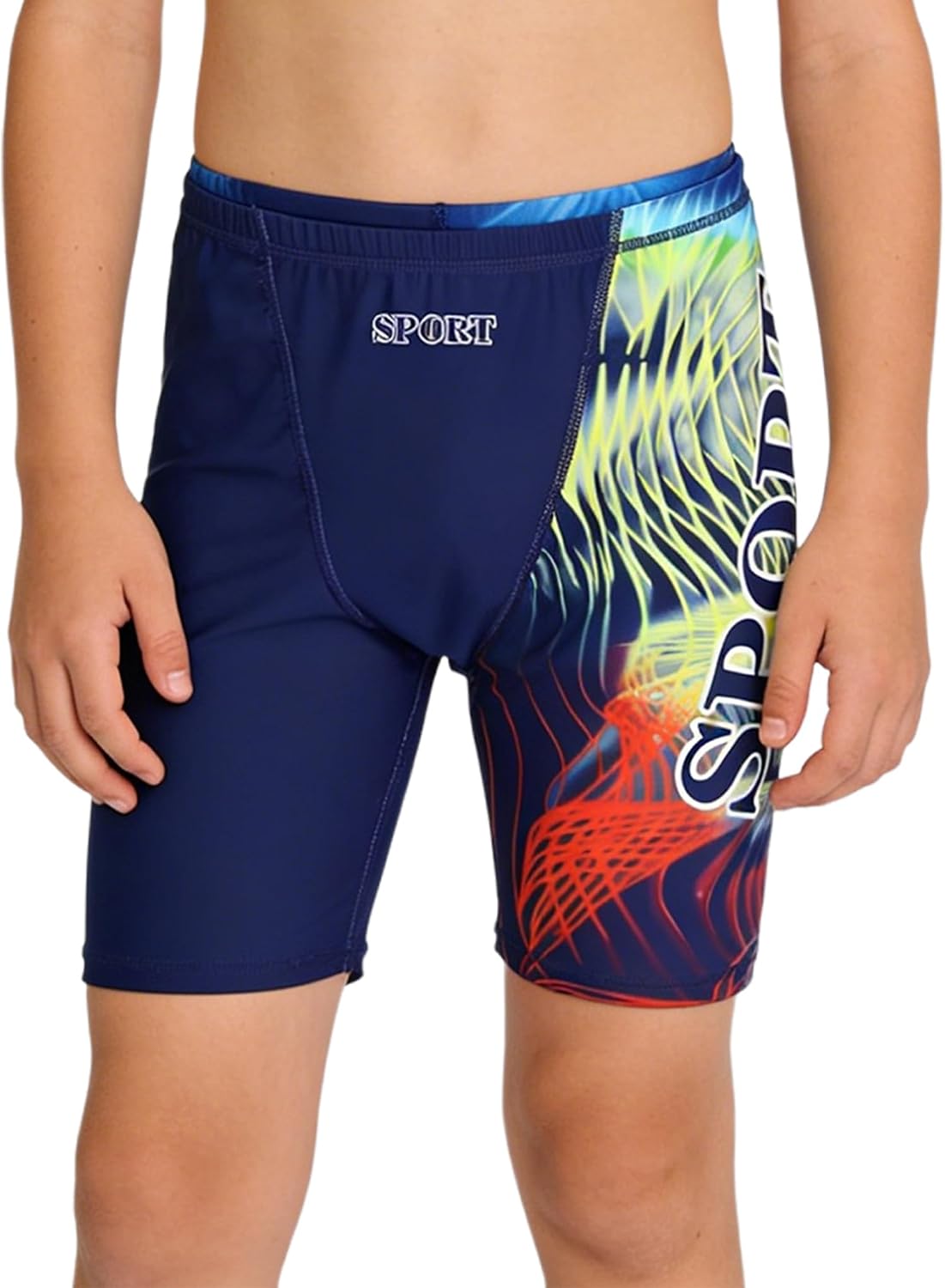 Hansber Kids Boys Athletic Swimming Shorts Printing Quick Dry Bottoms for Swim Training Competitions