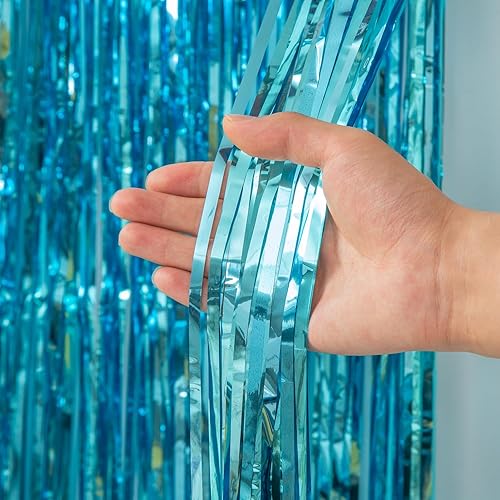 Paquete de 2 cortinas de flecos láser de oropel de 3.2 x 8.2 pies, cortinas de fondo con adhesivo, fondo de cabina de fotos, decoración del hogar