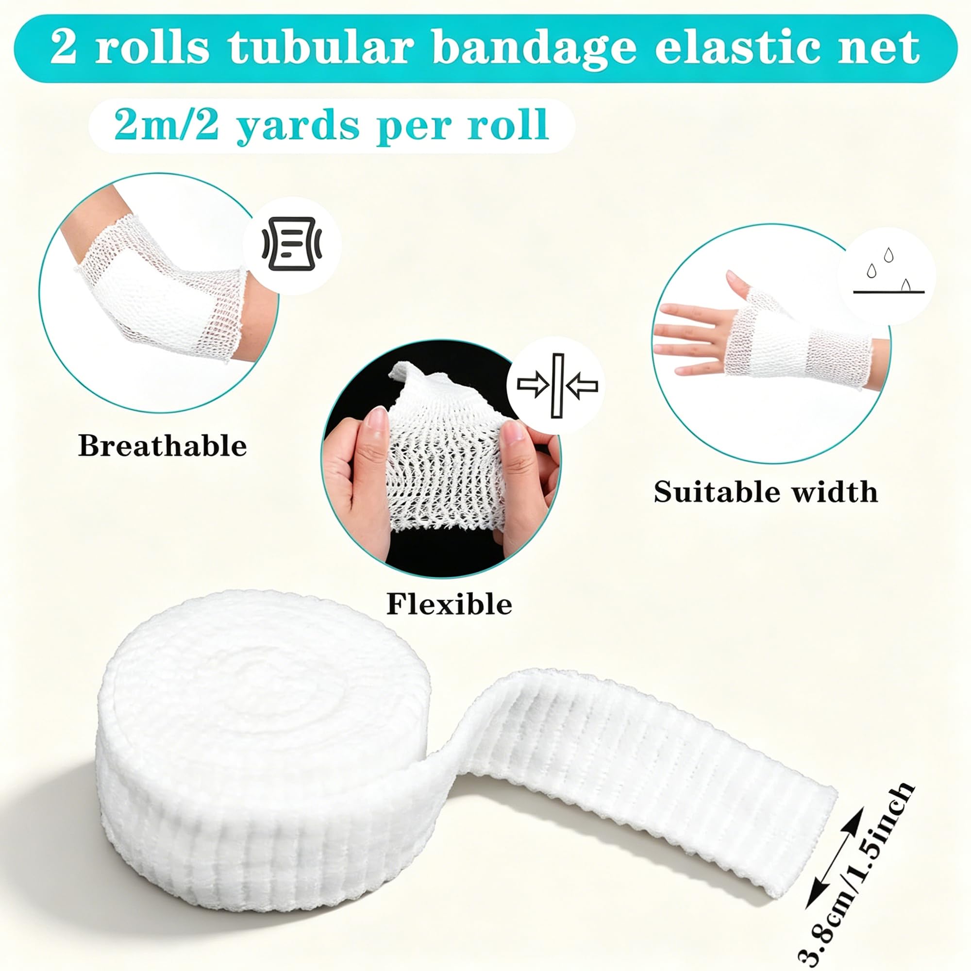 2 Rolls of Tubular Bandage, Elastic mesh Wound Dressing, Elastic Dressing fixator, Tubular Elastic Gauze Bandage, Equipped with Tape and Gauze (Used for Wounds on the arms, Legs, or feet, Sizes 3-5) — Amazon image 2