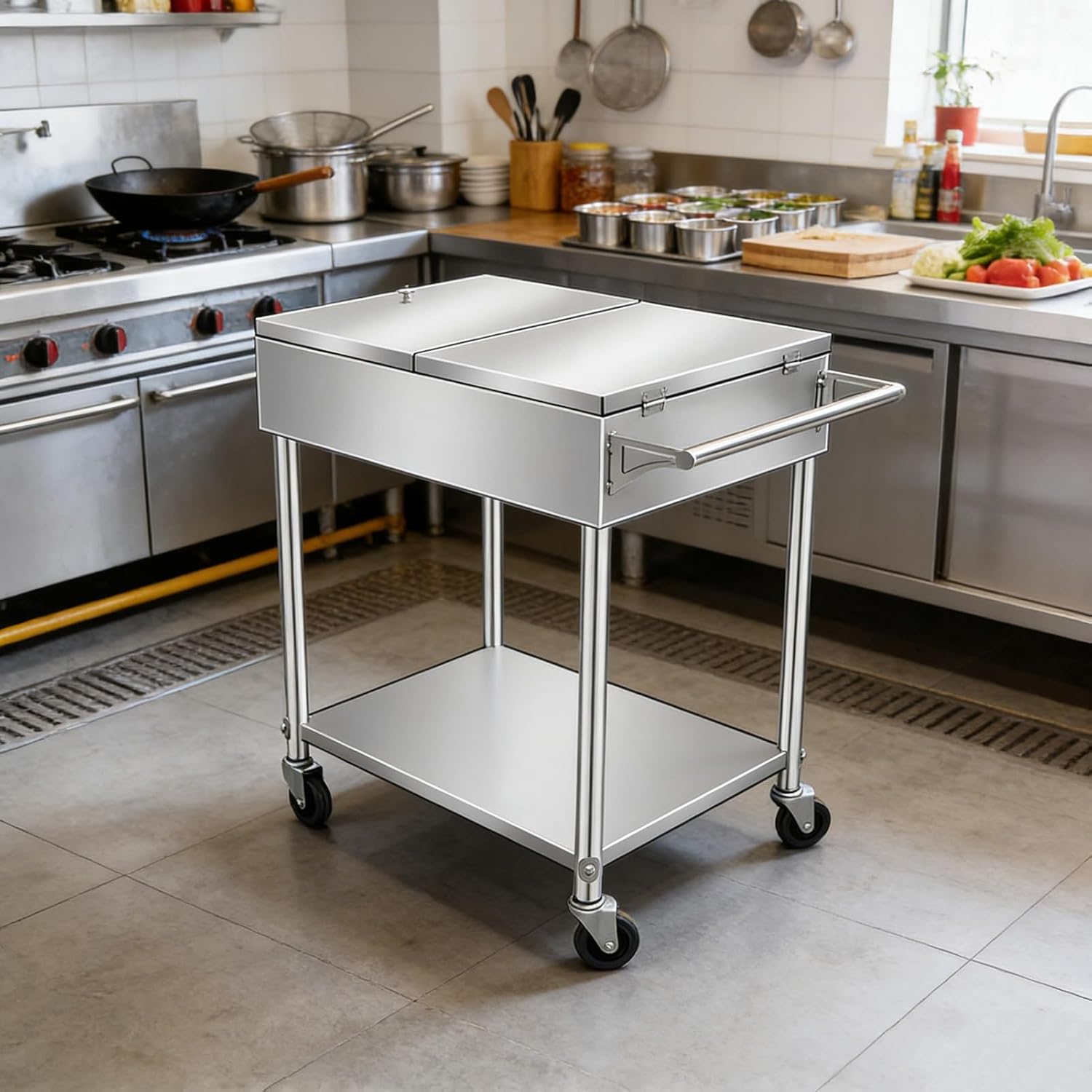Stainless Steel Spice Rack, Commercial Storage Cabinet Utility Cart with Wheels, Buffet Containers Set Organizer Stand for Restaurant Outdoor Camping