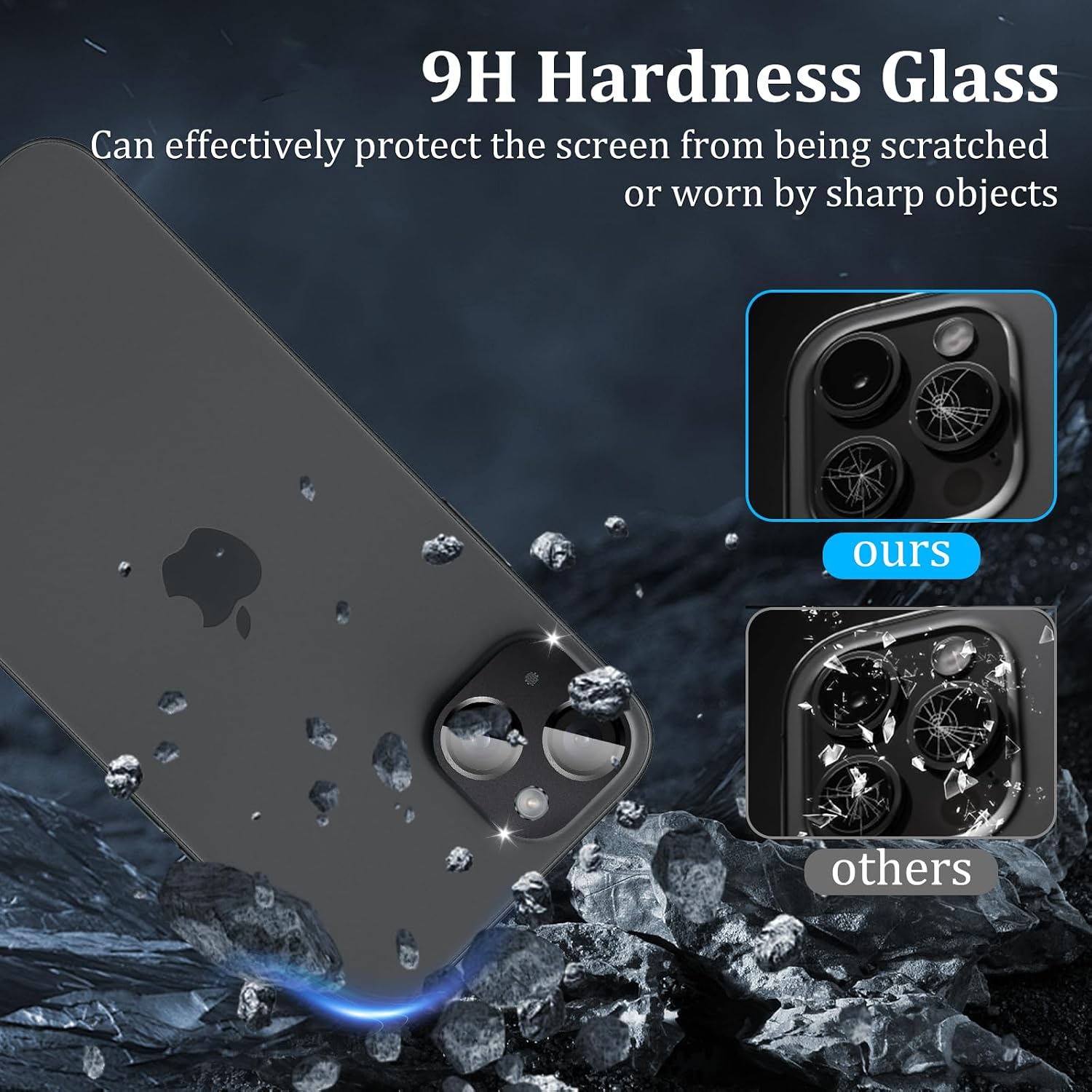 Camera Lens Protector for iPhone 15 6.1-Inch and iPhone 15 Plus 6.7-Inch, Metal Tempered Glass Rear Camera Screen Cover, Not Easy to Break, Strong Adsorption - Black Titanium