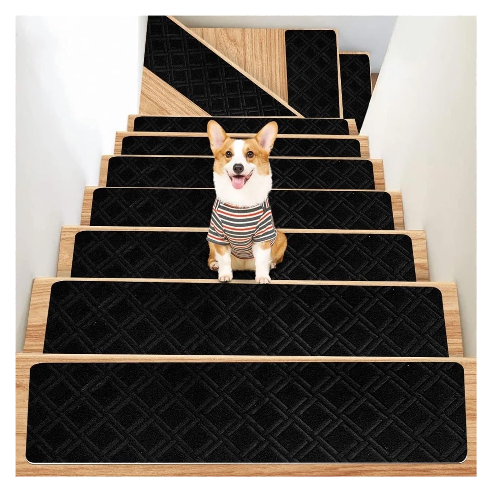 MFWHEFJ Stair Treads 2pcs 76X20cm Staircase Mat Non-Slip Self-adhesive Stair Tread Carpet Mat Soft Safety Door Mat Home Decor(B Black)