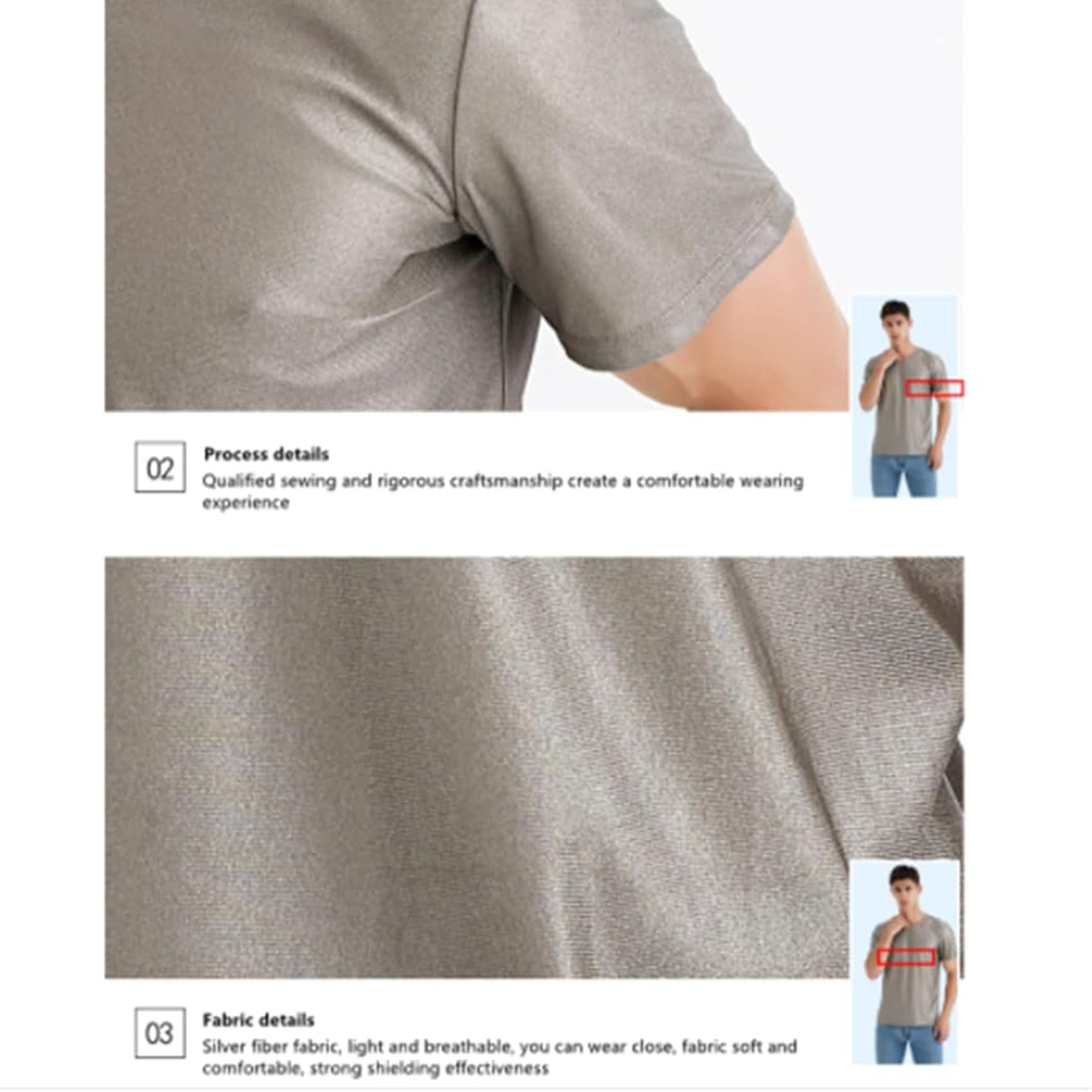 T-Shirt de Protection Contre Les Champs électromagnétiques (CEM), Gilet Faraday, vêtements Anti-radiations 5G, Manches Courtes 100% Fibre d'argent, Protection Contre Les radiations