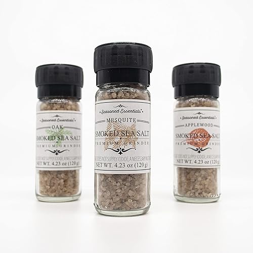 Miniatura 4 de Seasoned Essentials Paquete variado de molinillo de sal marina ahumada gourmet (paquete de 3) | Paquete variado de sal ahumada rica para añadir