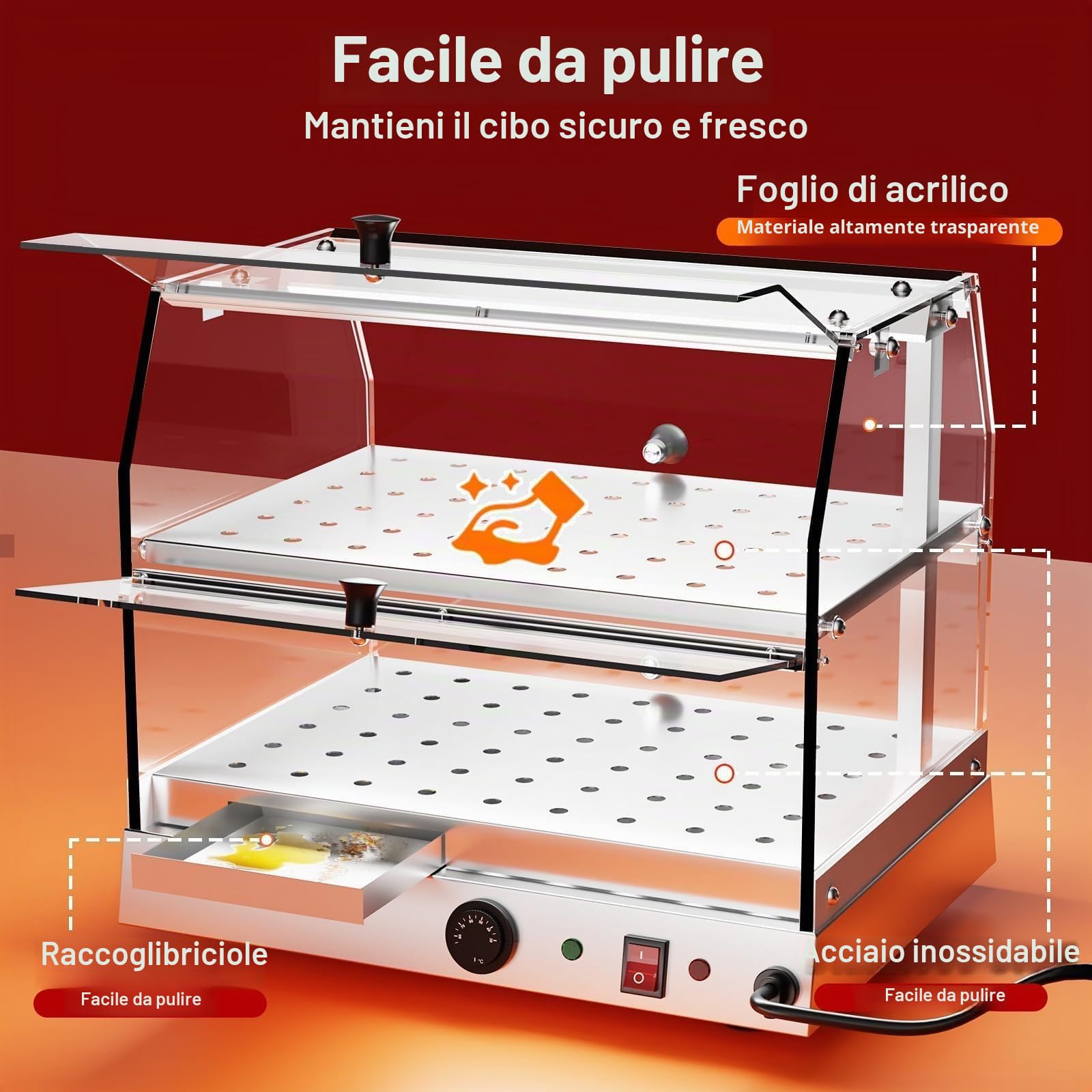TAIMIKO Scaldavivande commerciale Cabinet Warmer Vetrina In Acciaio Inox 2 Livelli Pizza Warmer Display Cibo Caldo Pasticceria Più Caldo Piano di Lavoro Riscaldato Riscaldamento Vetrina Pasticceria