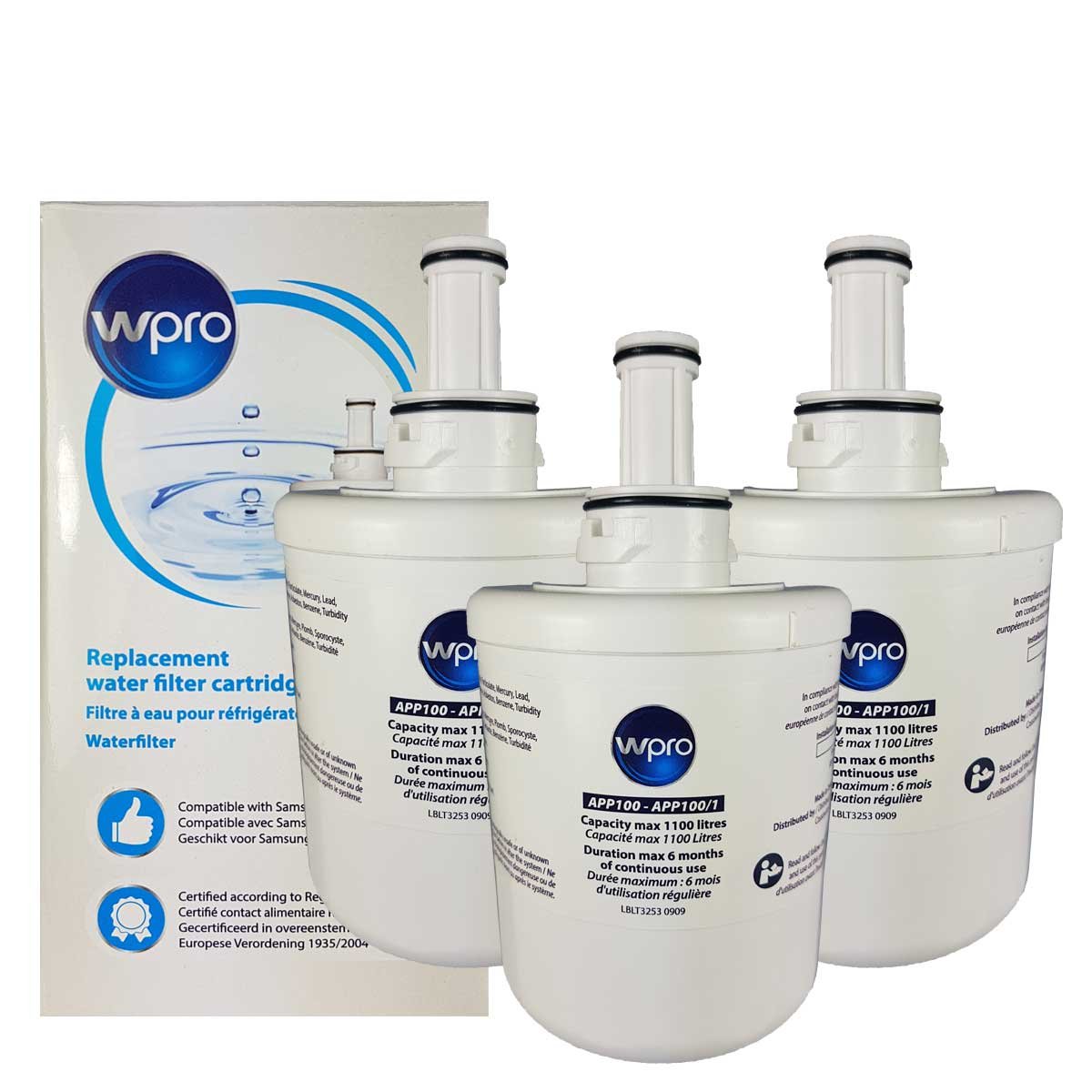 Wpro APP100/1 | Paquete de 3 - Filtro interno de agua compatible con Samsung Maytag DA29-00003G, DA29-00003F, HAFIN2/EXP, HAFIN Cartucho Frigorífico