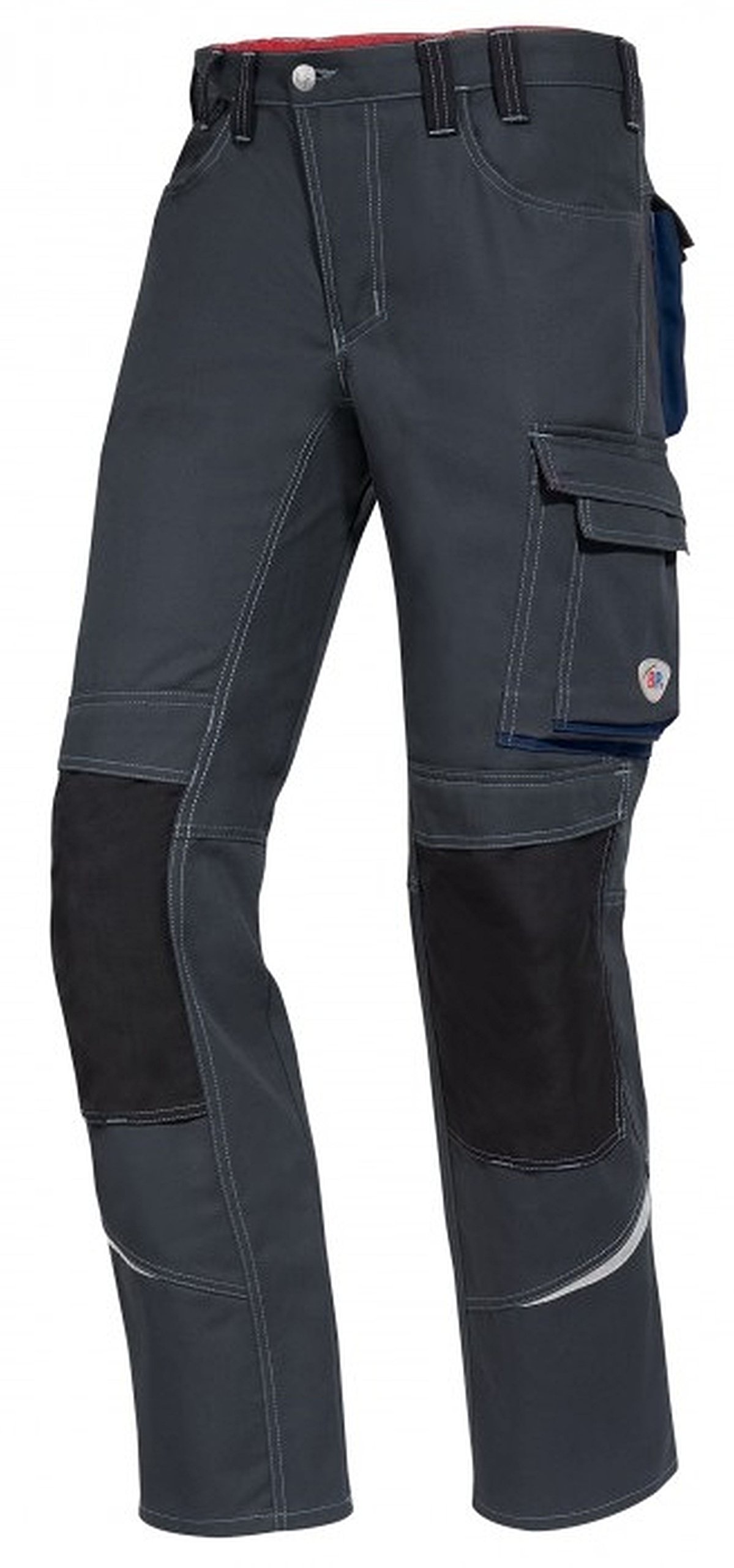 BP 1815-720-51 Work Trousers, Jeans Style With Back Yoke, 305,00 G/M², Reinforced Cotton, Light Grey/Royal Blue, Size 37/38