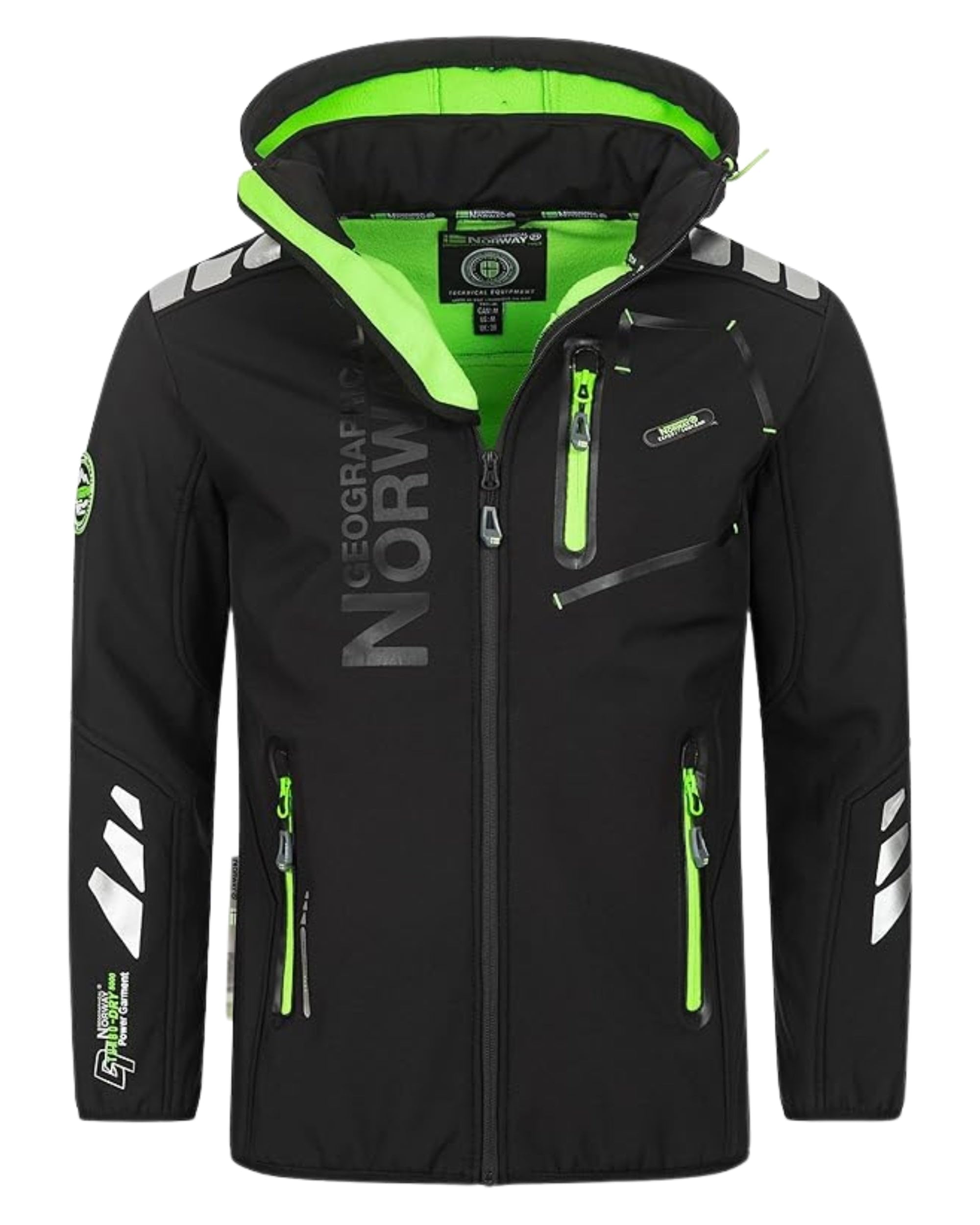 Geographical Norway Vantaa - Giacca sportiva da uomo in Softshell, Nero Verde Fluo