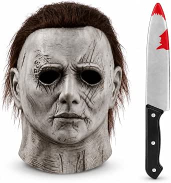 Scary Halloween Mask - Horror Movie Face Mask with Prop Knife